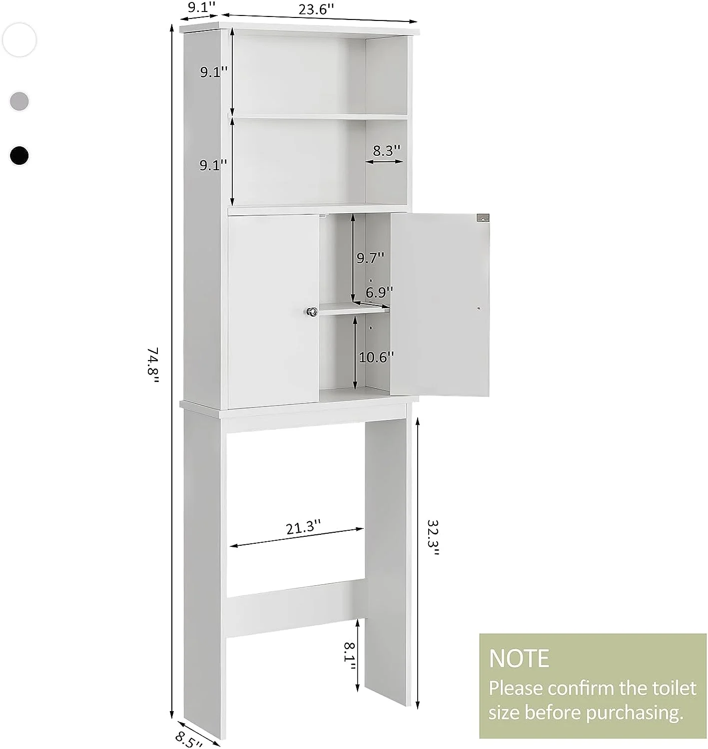 Sobaniilo Over The Toilet Storage Cabinet for Bathroom, Storage Organizer Over Toilet, Space Saver W/Adjustable Shelf & Open Storage Shelf, 75in, White - Image 2