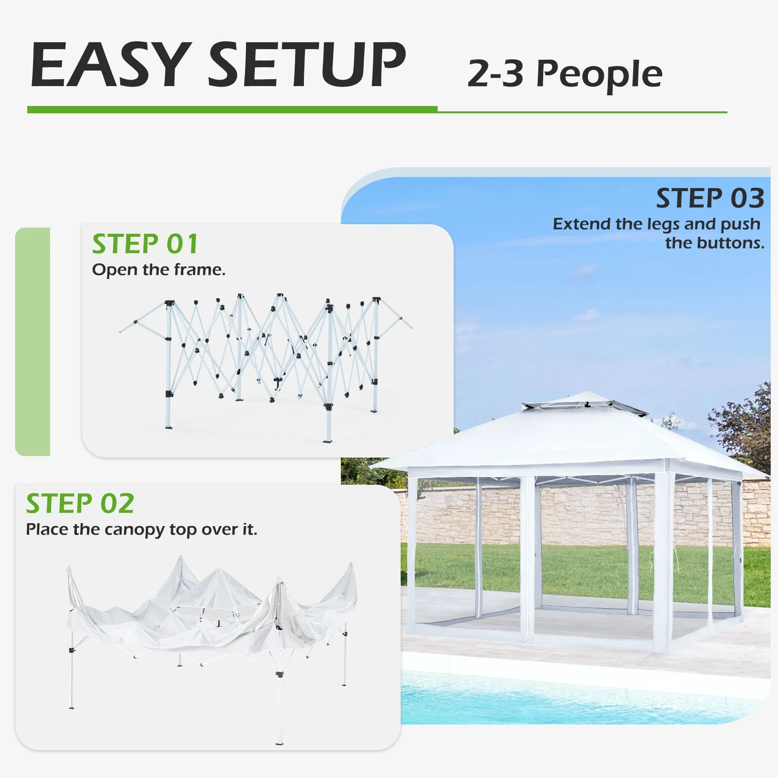 AVAWING 12x12 ft Outdoor Pop-up Canopy Party Tent Easy Setup Patio Wedding Tent, Khaki - Image 91