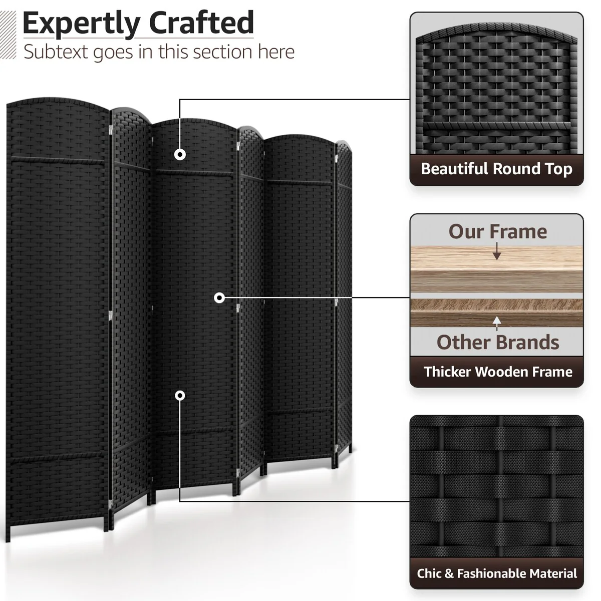 6 Panel Room Divider, 6ft Tall Extra Wide Folding Privacy Screen with Hand-Woven Mesh Panels - Image 22