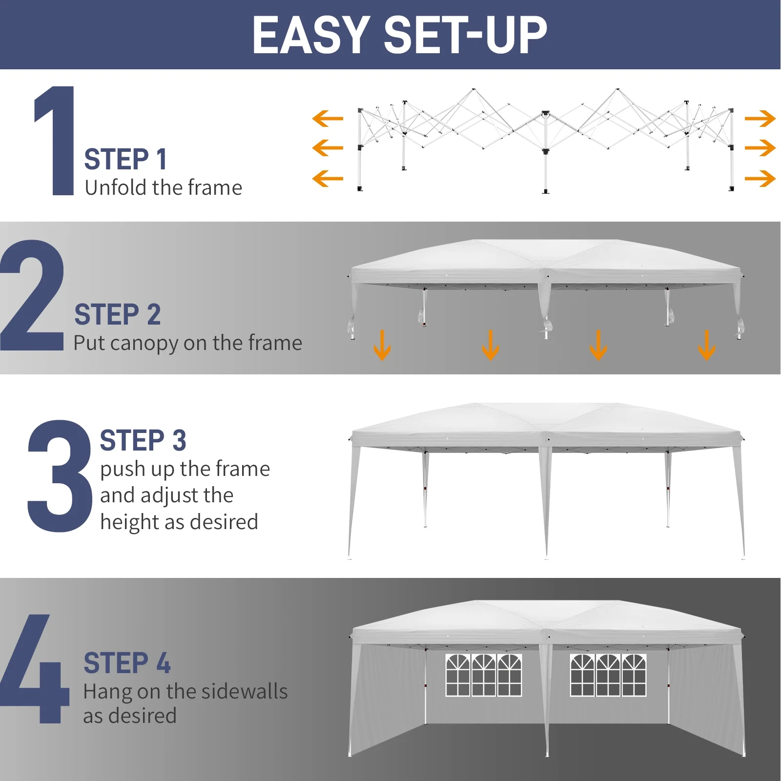 UBesGoo Ez Pop Up Patio Canopy Tent Gazebo Outdoor Party with 6 Sidewalls 10 x 20 ft Blue - Image 44