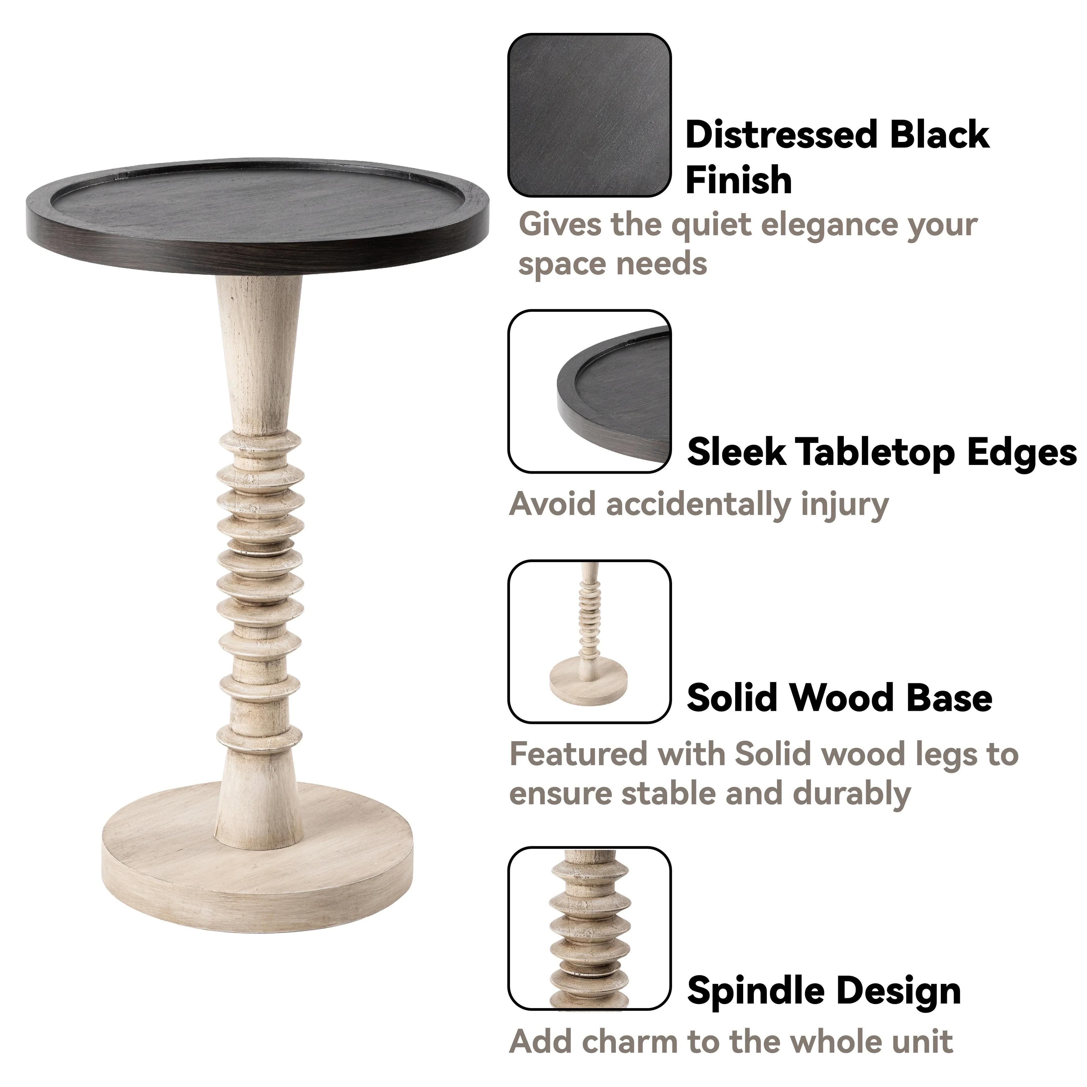 Small Pedestal End Table with Tray Top, Farmhouse Distressed Finish Accent Table - Image 13