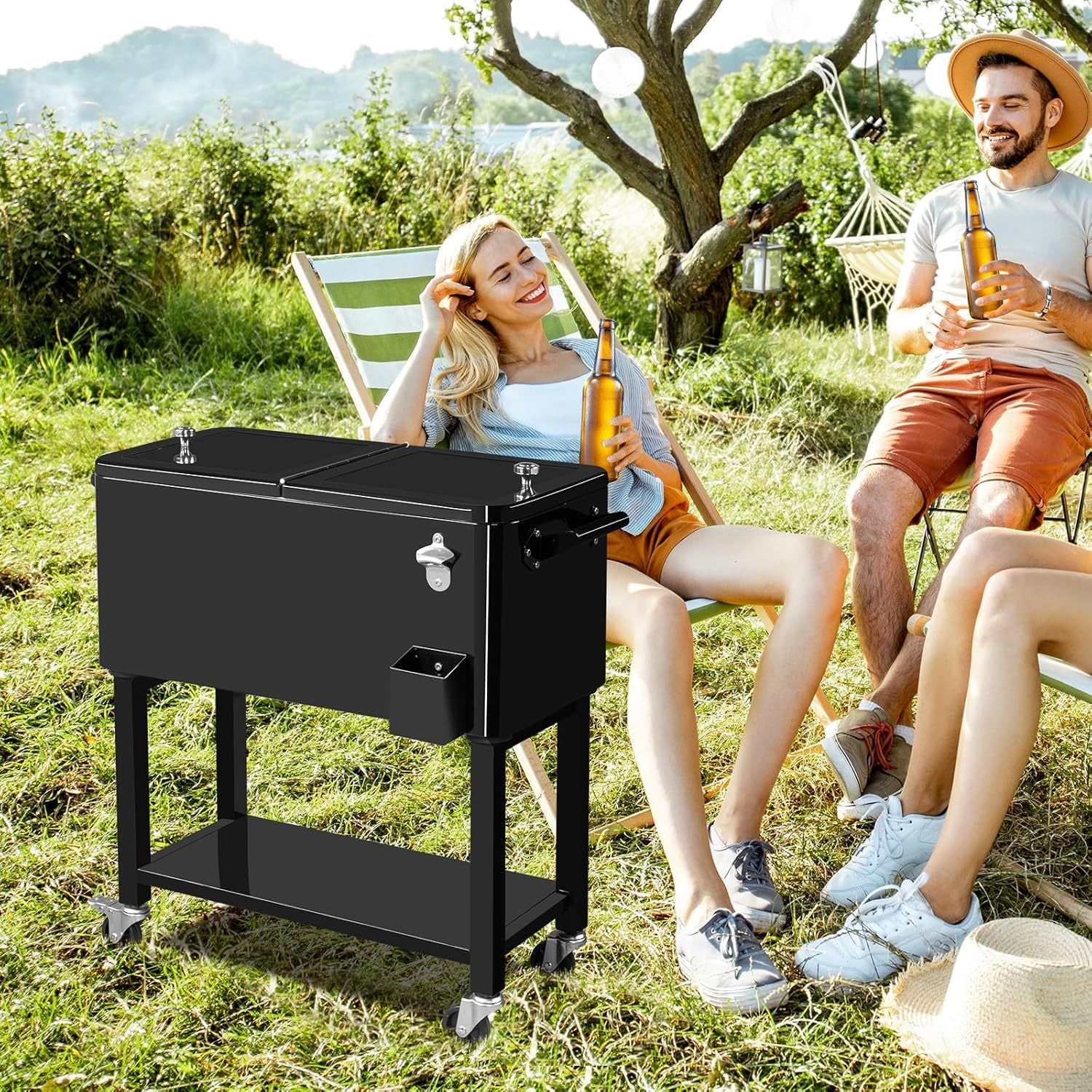 ?Large 80 Quart Portable Rolling Cooler with Lockable Lid, Features Catch Basin, Utility Tray, and Bottle Opener for Patio, Parties, Boating, and Vacation? - Image 8