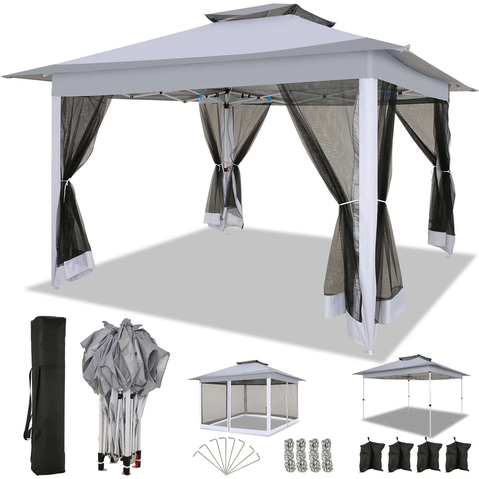 COBIZI 11x11 Pop up Gazebo Outdoor Canopy Gazebo Patio Gazebo with Mosquito Netting Canopy Shelter with 121 Square feet of Shade for Poolside, Garden, Party and Backyard, Khaki - Image 23