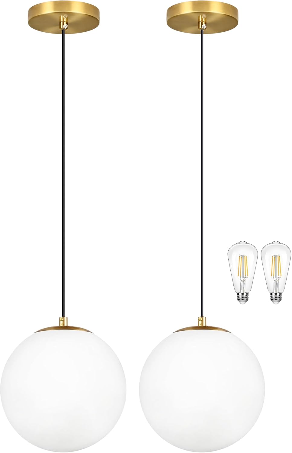 14" Gold Globe Pendant Light, Mid Century Pendant Light, Clear Glass Pendant Lights, Kitchen Island Adjustable Hanging Light Fixture for Dining Room, Bedroom, Kitchen Island - Image 7