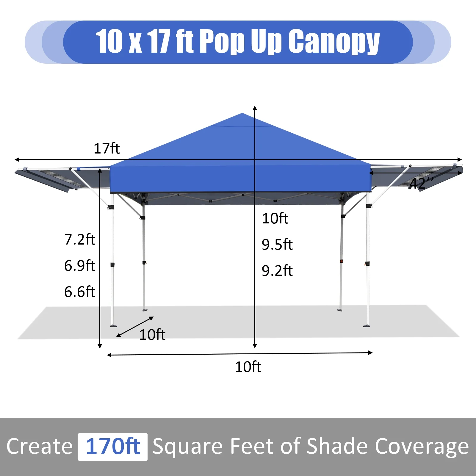 Patiojoy 10x17ft Pop up Canopy 3 Height Adjustment Folding Tent with Roller Bag White - Image 37