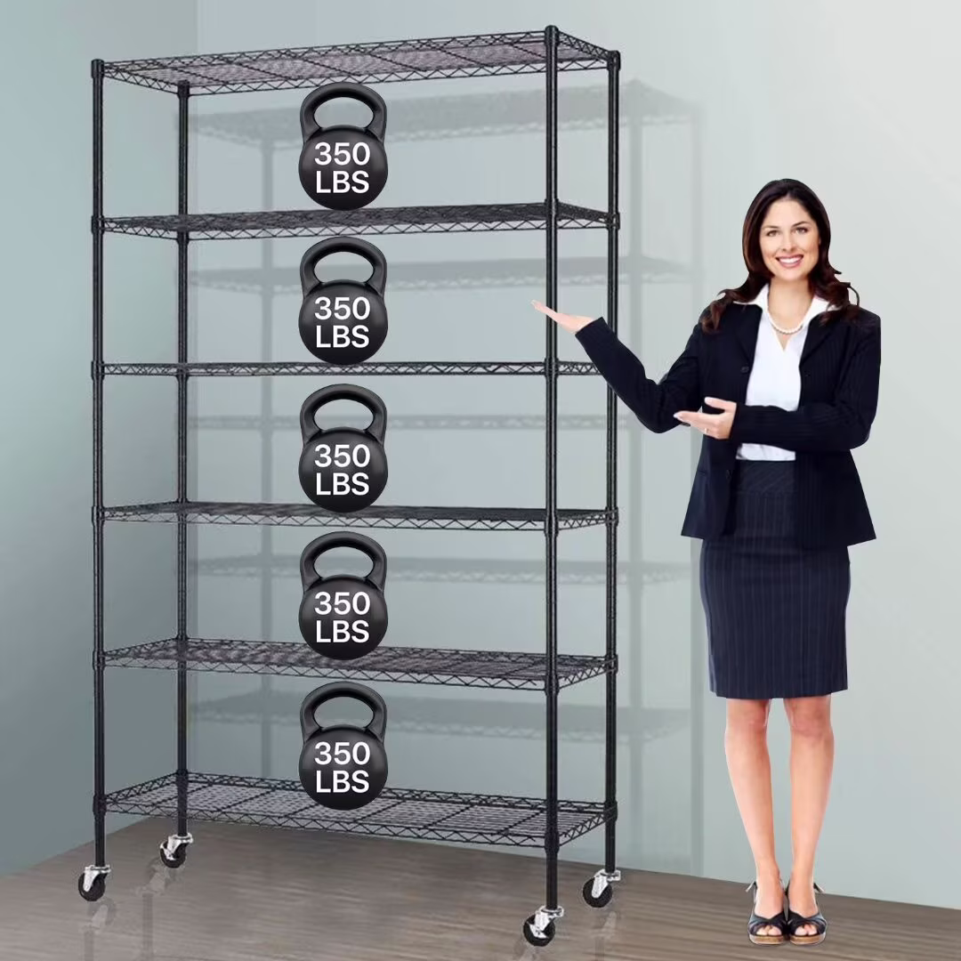 XF XINFENG 6 Tier Storage Shelves Adjustable Wire Shelving Heavy Duty Metal Shelves with Wheels 2100 lbs Capacity,Black