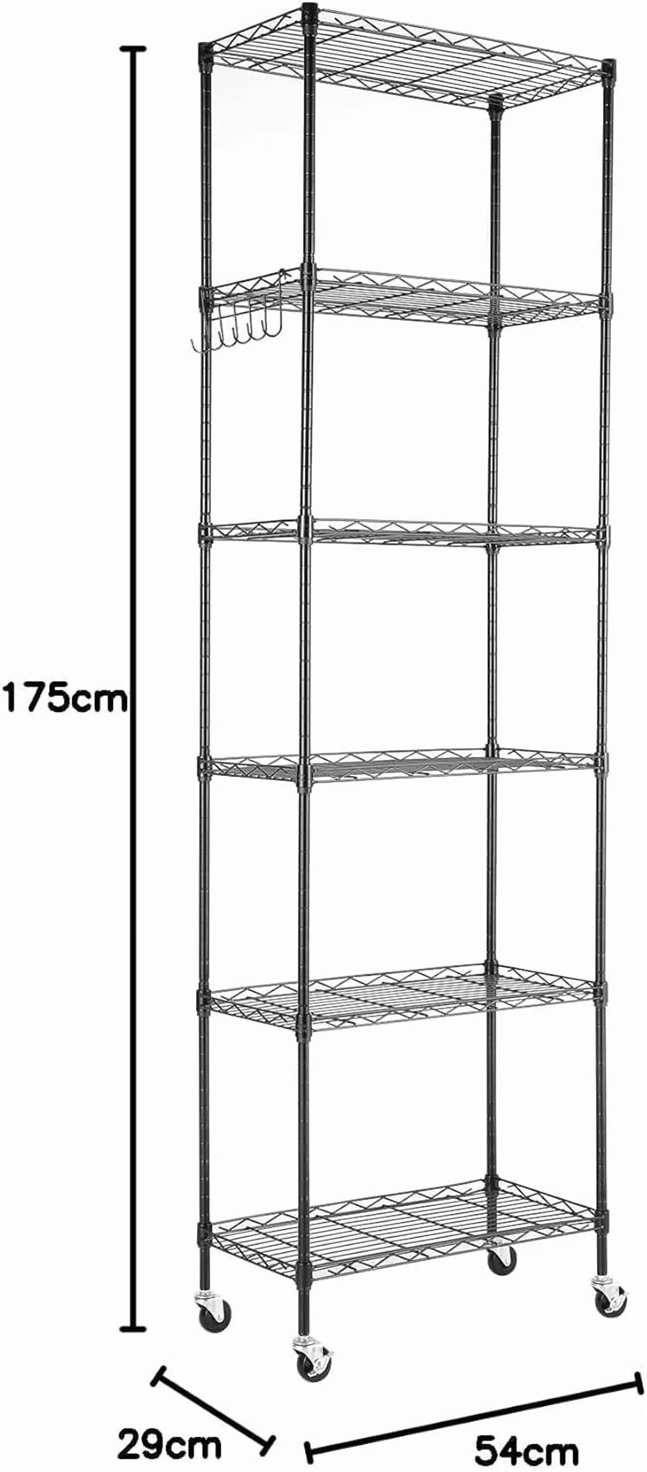 5-Tier Storage Shelf Wire Shelving Unit on Wheels, Adjustable Heavy Duty Metal Shelves with Side Hooks, Steel Rack Organization for Kitchen Garage Basement, Silver - Image 19