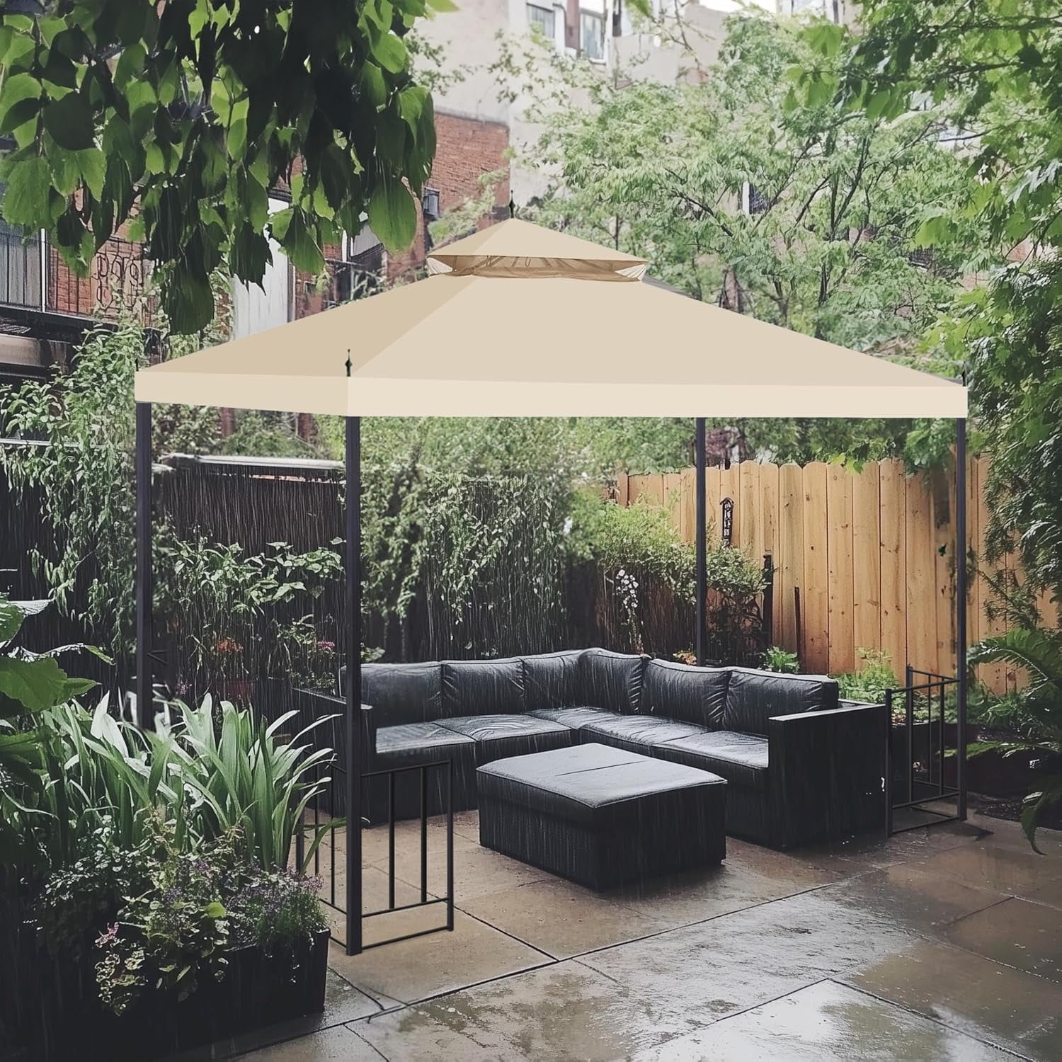 10x10Ft Canopy Top Replacement PU Water Resistance Arrow Gazebo Dual Tier Outdoor Patio Canopy Cover Party Backyard Garden Beige - Image 8