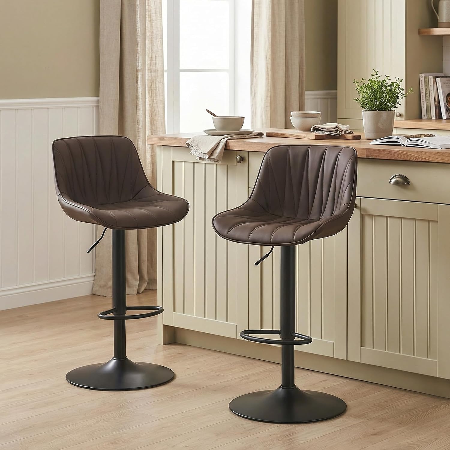 Bar Stools Set of 2 for Kitchen Island, White Faux Leather Padded - Image 7
