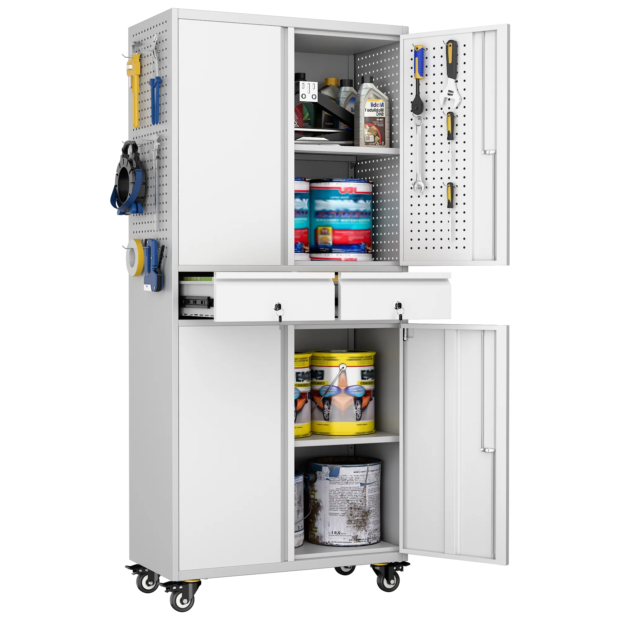 SUPEER 71" Metal Storage Cabinets with Wheels and Pegboards, Industrial Cabinet with 2 Drawers and 2 Adjustable Shelves,, Assembly Required - Image 37