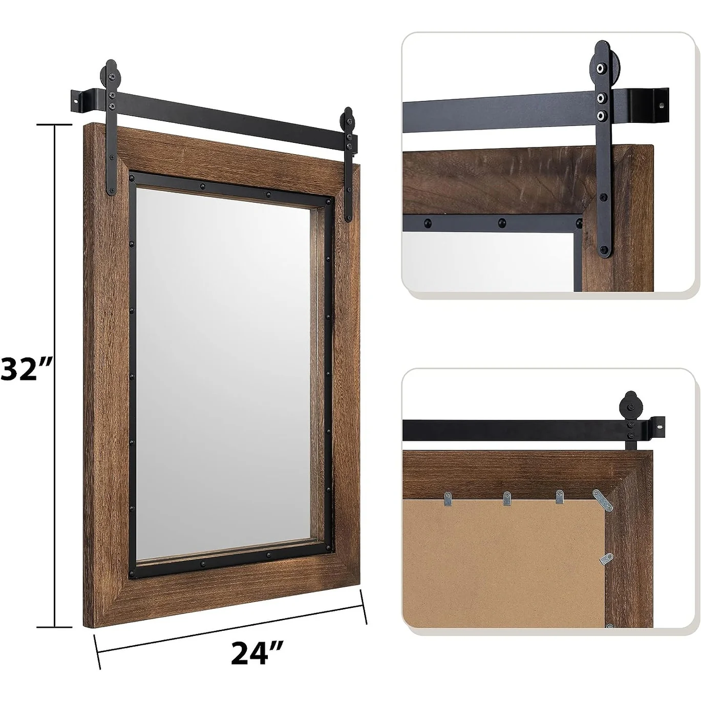 Farmhouse Barn Door Style Bathroom Vanity Mirror, Natural Wood Wall Mirror for Bathroom, Bedroom and Entryway - Image 2