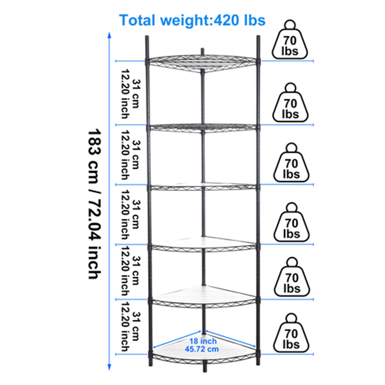 6 Tier Corner Storage Shelves, Wire Shelving Unit, Adjustable Metal Heavy Duty Free Standing Corner Storage Display Chrome Rack for Laundry Bathroom Kitchen Pantry Closet, Chrome - Image 17