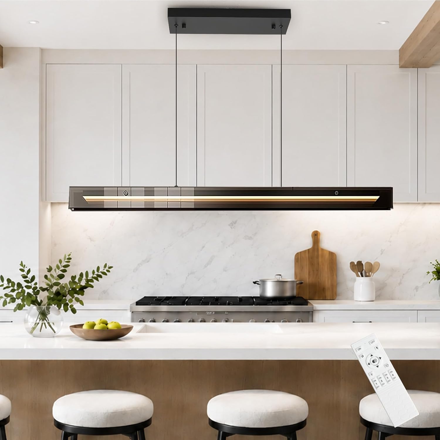 Modern Linear Chandelier, Dimmable LED Pendant Light with Remote - Image 8