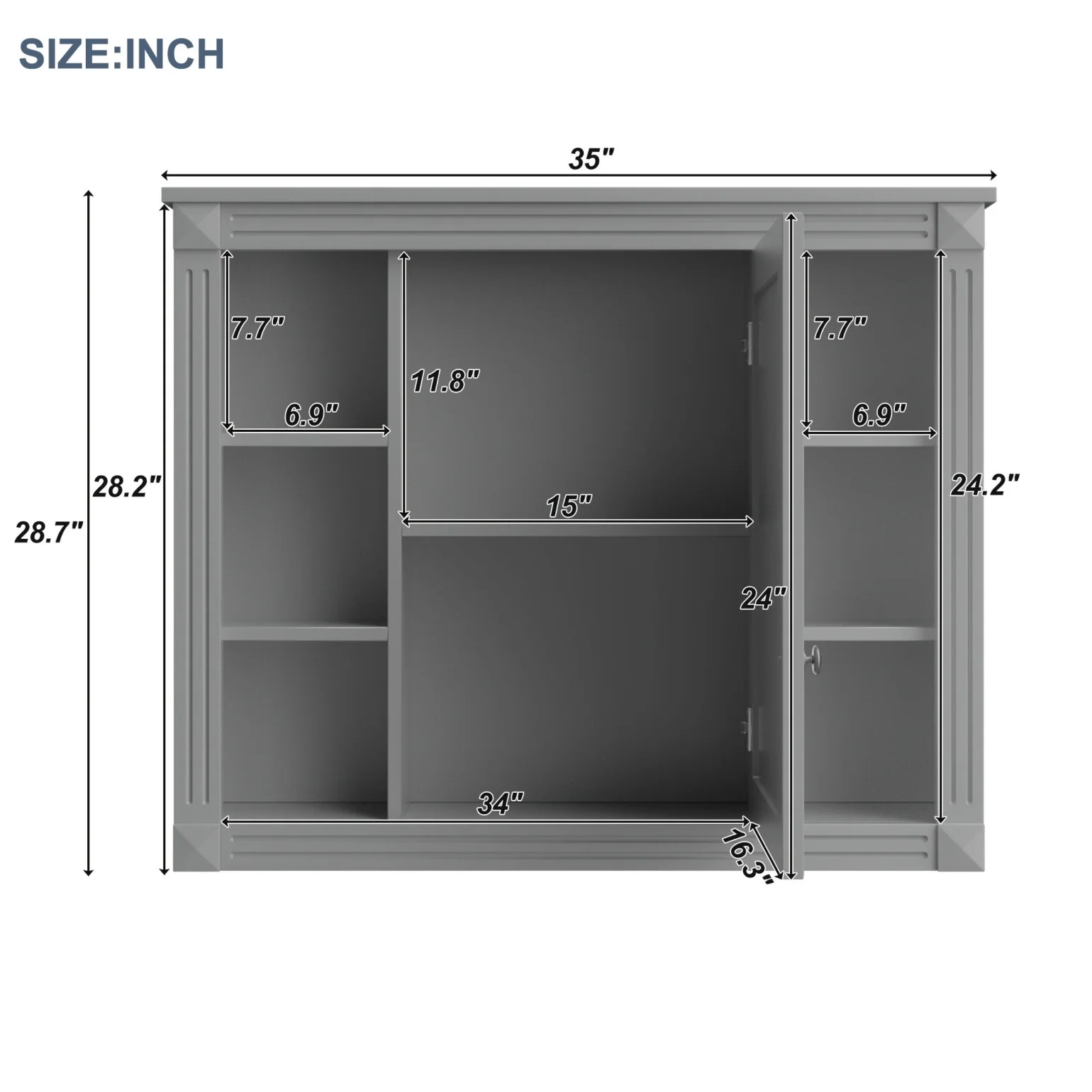 Modern Bathroom Furniture Set, 36" Bathroom Vanity with Top Sink, 35" Wall Mounted Bathroom Storage Cabinet, Mirror Cabinet with 6 Shelves, Storage Cabinet with 2 Doors and 2 Drawers, Grey - Image 5
