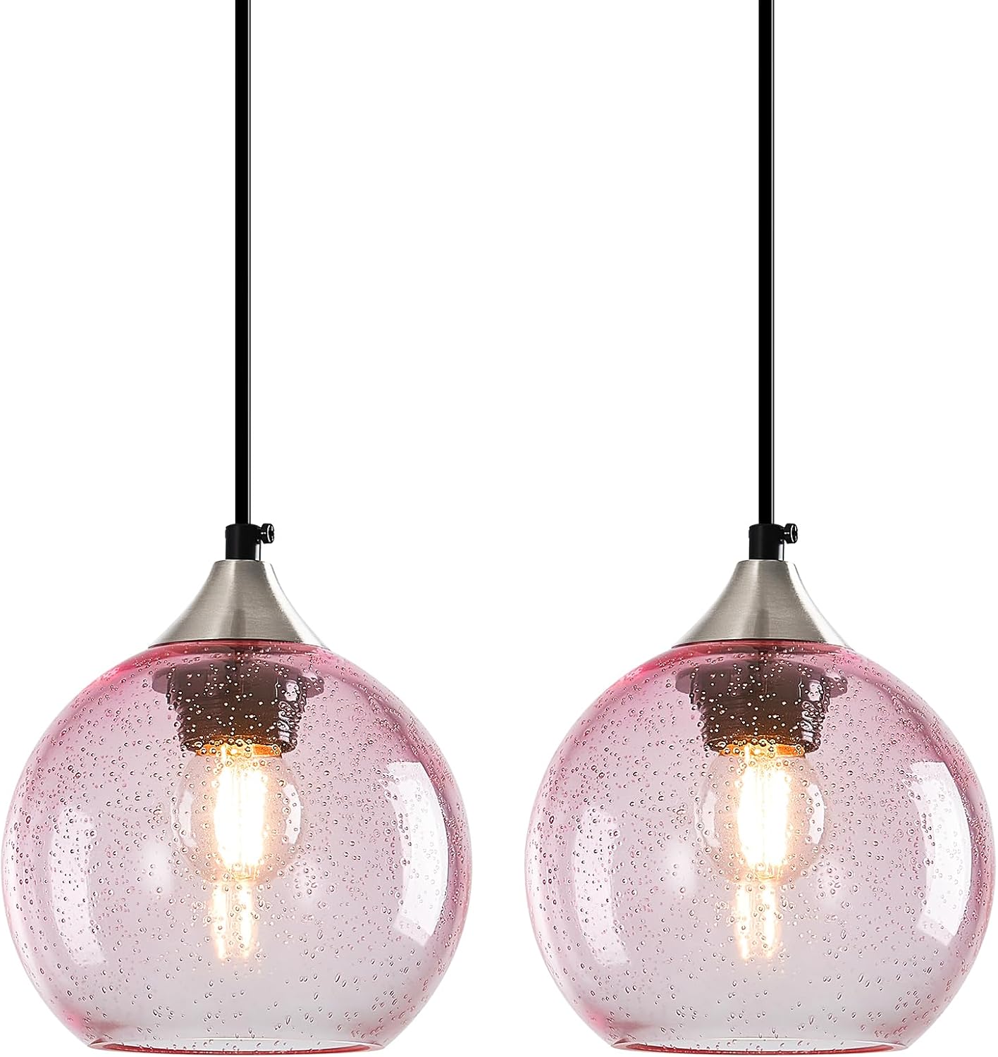 Amber Pendant Lights Kitchen Island 3 Pack, 5.9 in Seeded Glass Globe - Image 5