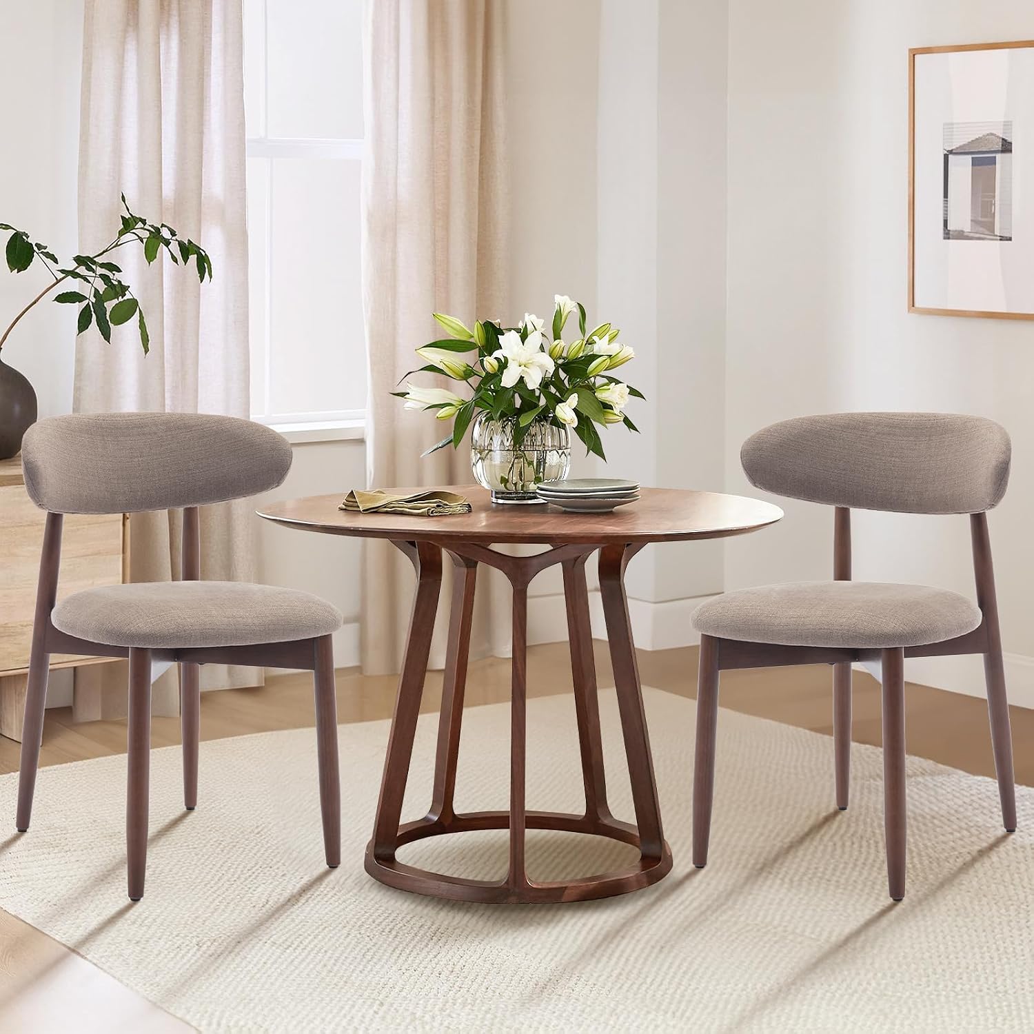 Wooden Dining Chairs Set of 4, Upholstered Kitchen Side Chairs, Beige - Image 9