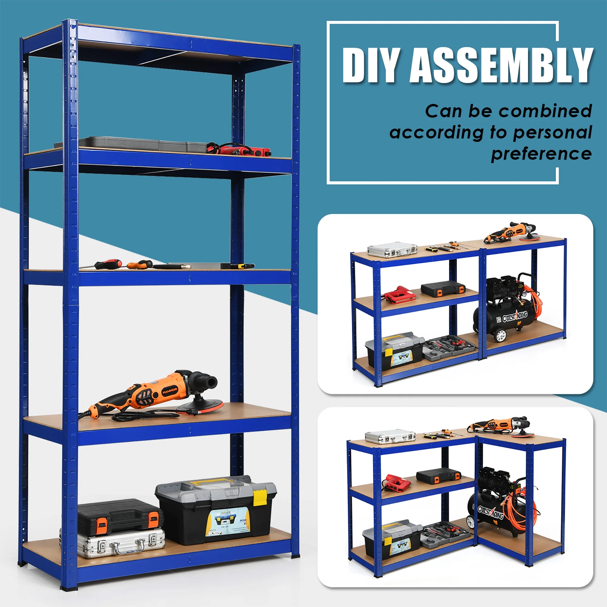 Costway 2PCS 72'' Heavy Duty Storage Shelf Steel Metal Garage Rack 5 Level Adjustable Blue - Image 7