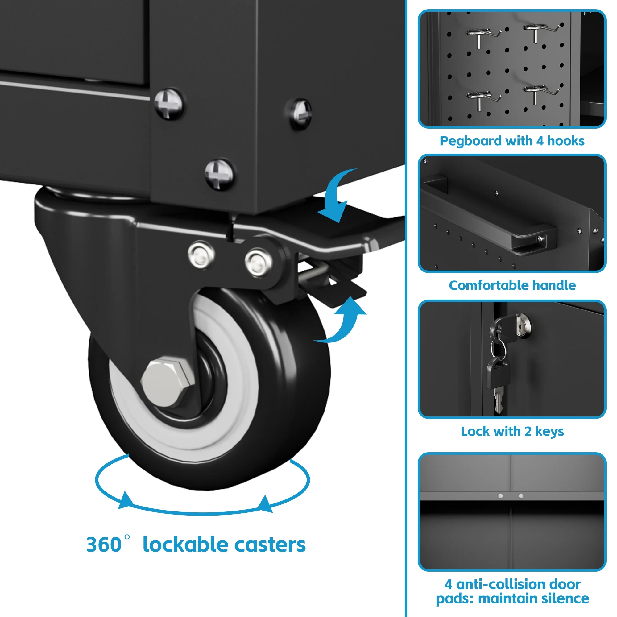Aobabo Metal Storage Cabinet with Lock,Garage Storage Cabinet with Wheels,72In Steel Storage Cabinet for Garage Home Storage, Black Required-Assembly - Image 127