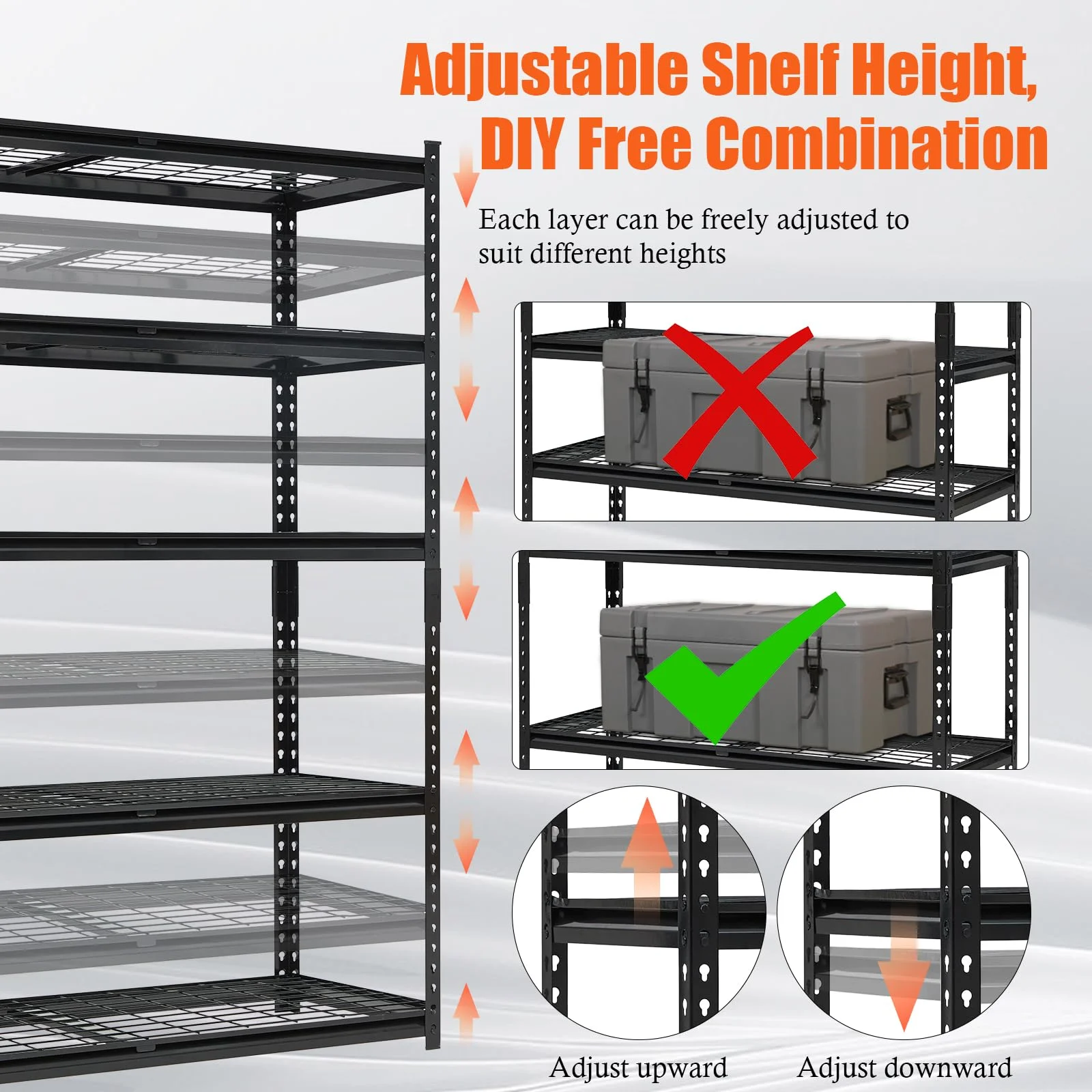 60" W Garage Shelving Units Heavy Duty,5-Tier Adjustable Storage Shelves 2500 LBS Metal Storage Utility Racks 24" D x 72" H - Image 5