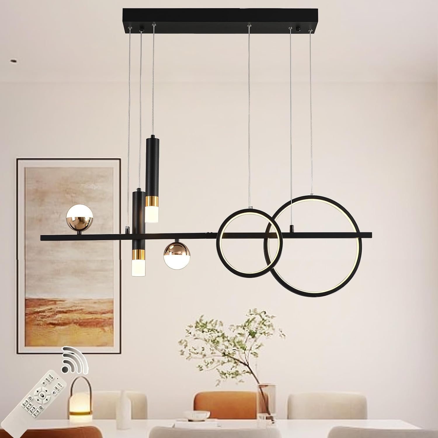Modern Linear Chandelier, Dimmable LED Pendant Light with Remote - Image 4