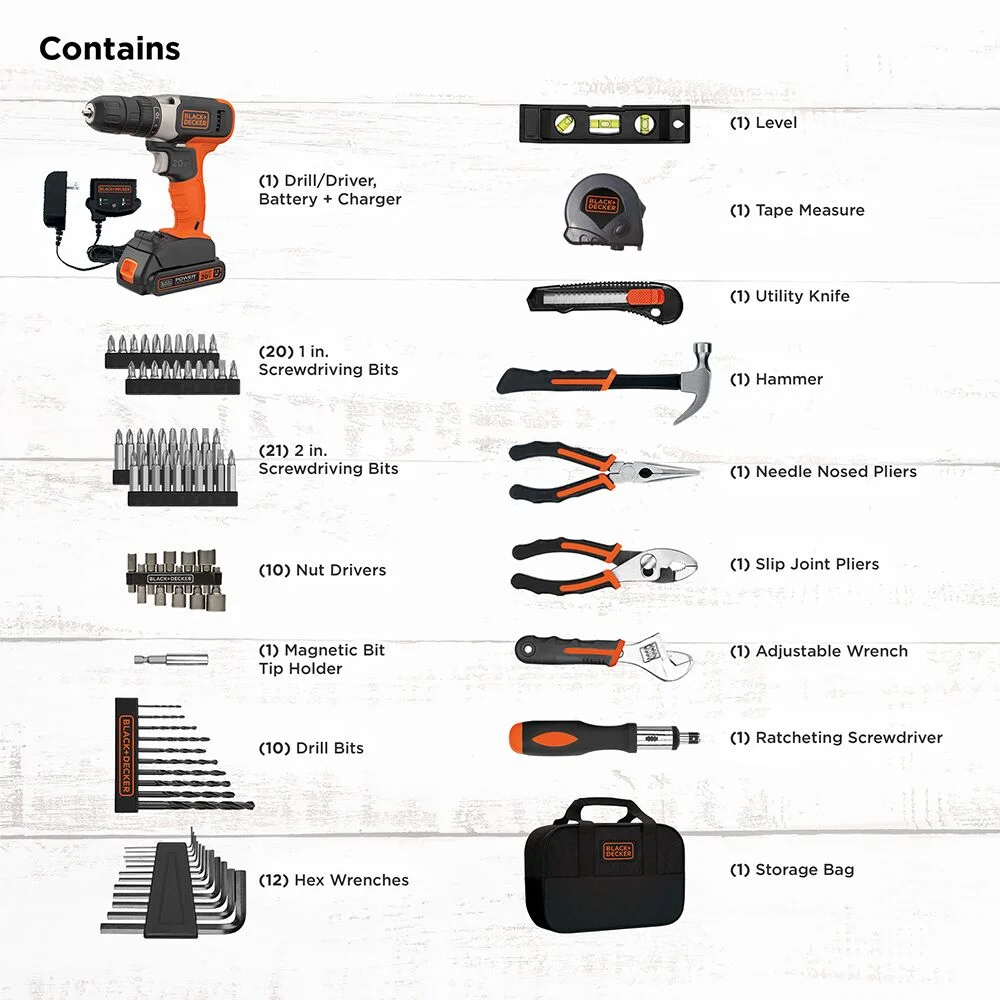 BLACK+DECKER 20V Drill/Driver, 1.5Ah, 83 Piece Set, Battery and Charger Included - Image 6