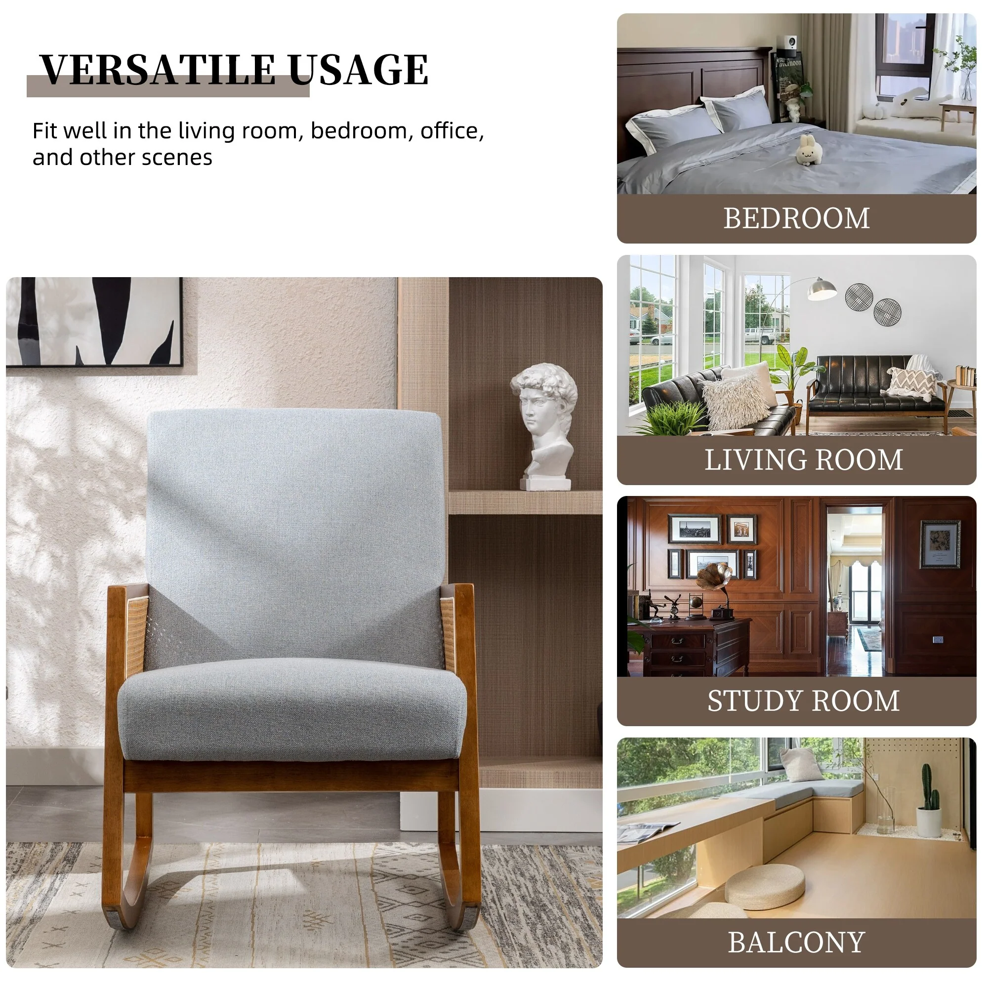 Upholstered Tall Back Rocking Chair, Smooth Gliding Accent Armchair for Comfortable Living Room Seating - Image 34