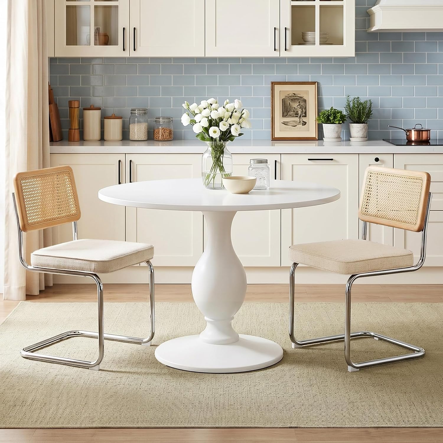 Natural Rattan Dining Chairs Set of 2, Modern Cesca Kitchen Chair - Image 19