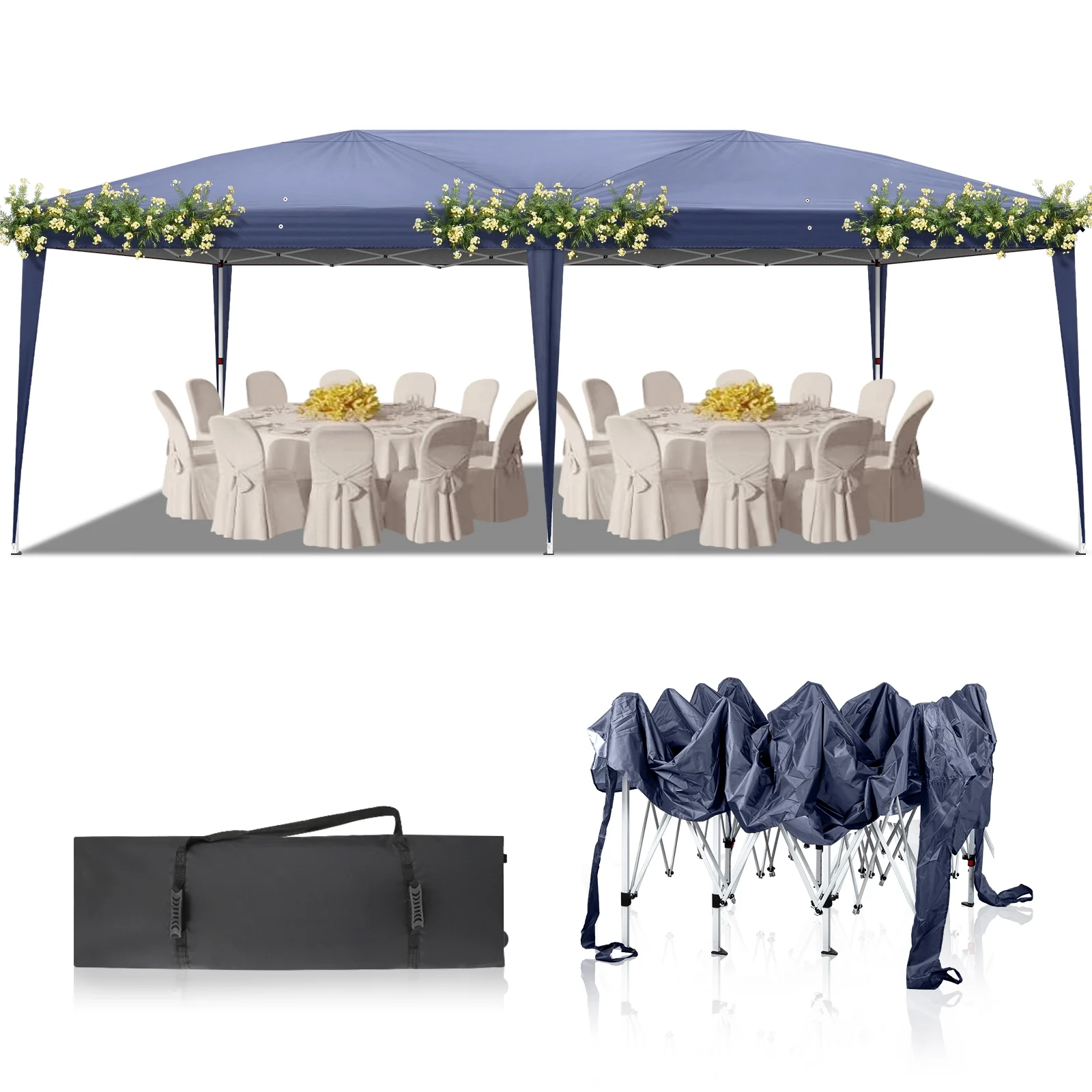 UBesGoo Ez Pop Up Patio Canopy Tent Gazebo Outdoor Party with 6 Sidewalls 10 x 20 ft Blue - Image 31