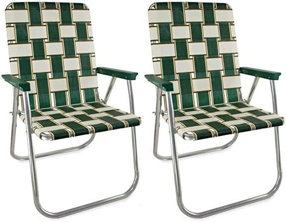 Outdoor Chairs for Camping. Made with Lightweight Aluminum Frames and UV-Resistant Webbing. Folds for Easy Storage 2- Pack (Charleston with Green Arms, Classic) - Image 5