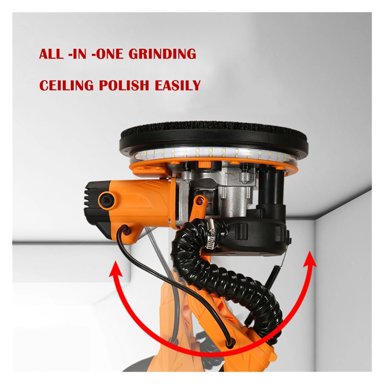 9-inch Electric Drywall Sander 225MM Wall Grinding Machine Putty Dustless Self -vacuum LED Long Rod Polishing Sand Paper Machine ,Low Vibration - Image 5