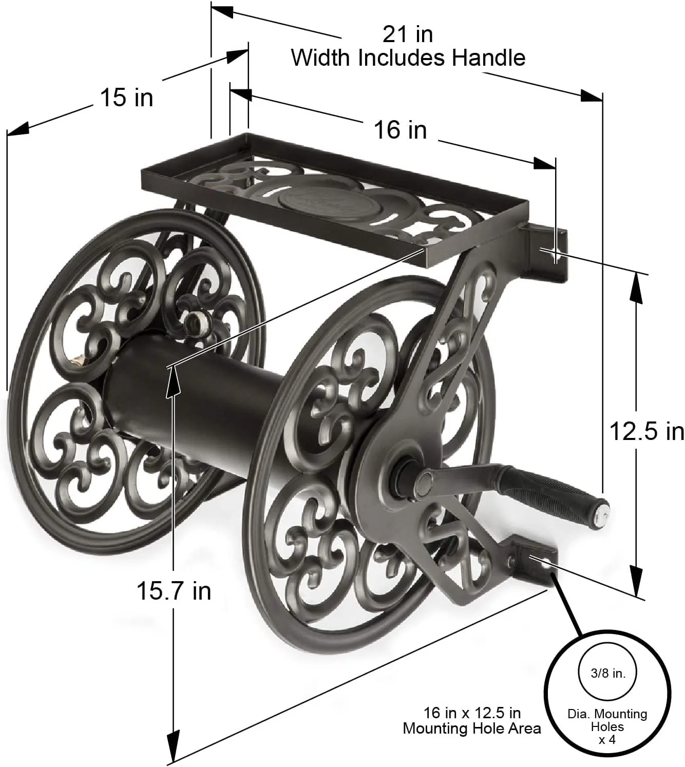 Steel Decorative Wall Mount Garden Hose Reel, Outdoor Garden Hose Storage Holder for Patio and Yard - Image 6