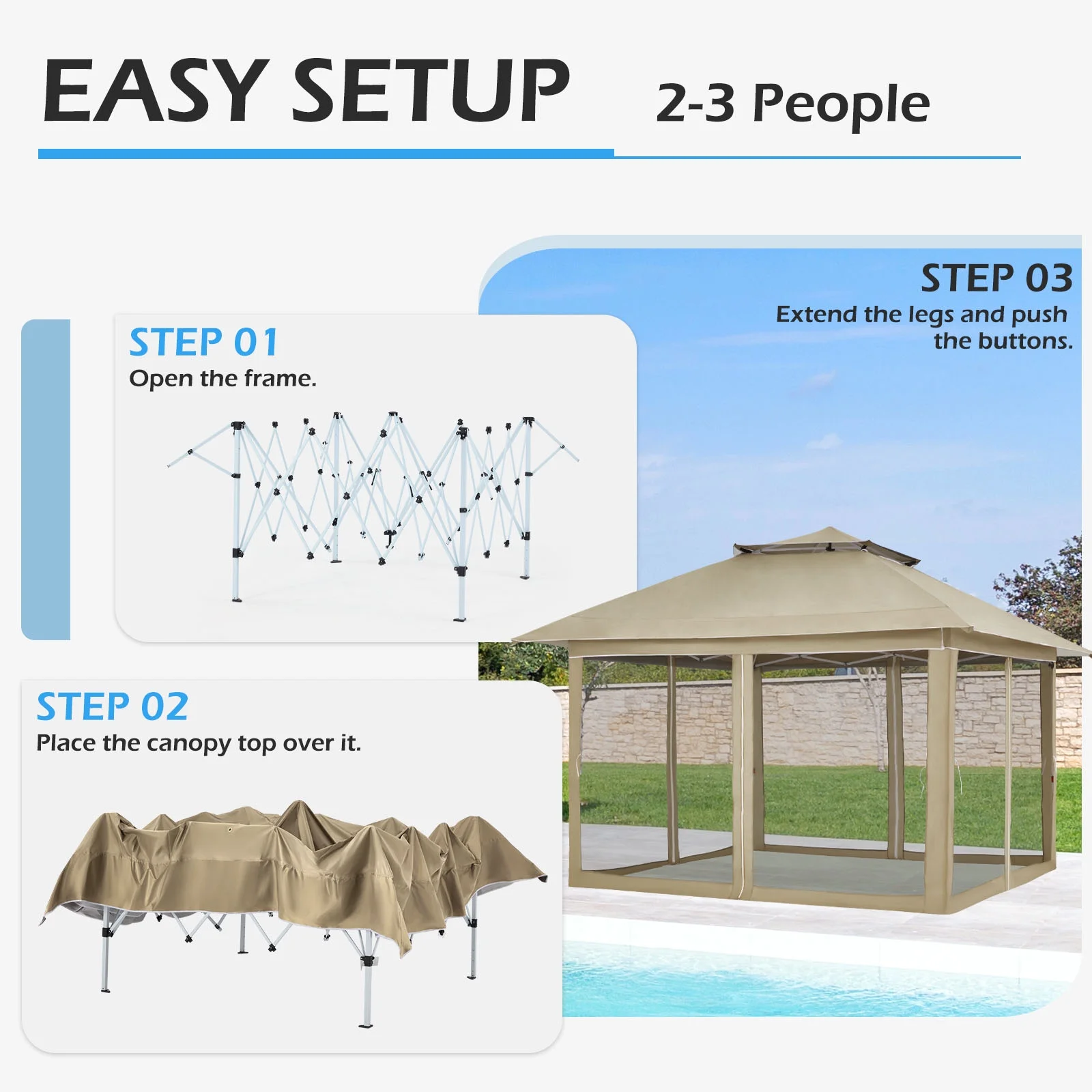 AVAWING 12x12 ft Outdoor Pop-up Canopy Party Tent Easy Setup Patio Wedding Tent, Khaki - Image 65