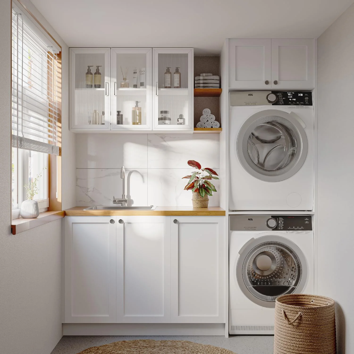 Wall Storage Cabinets - Led Upper Kitchen Laundry Wall Mounted Cabinets with Acrylic Glass 3 Doors and Shelves, 36'Wide - Image 3