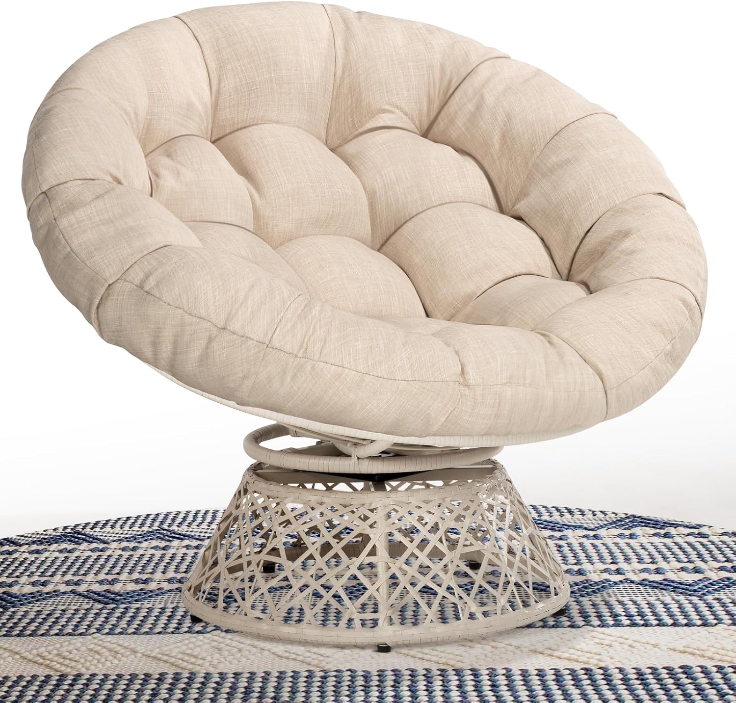 40" Wicker Papasan Chair, 360° Swivel, Arctic Snow, Brown Base - Image 9