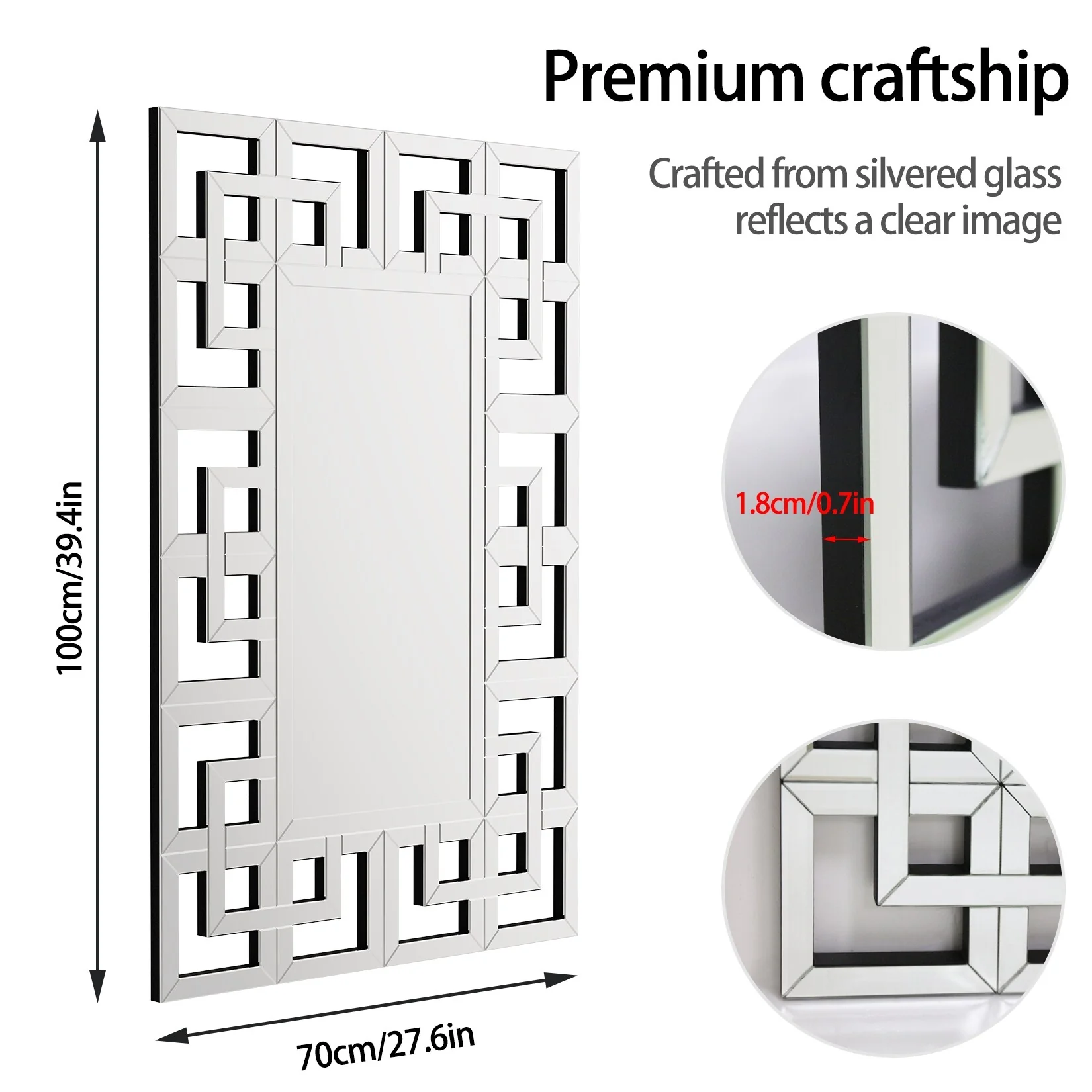 Large Silver Geometric Wall Mirror, Modern Decorative Accent Mirror for Living Room, Bedroom and Entryway - Image 2