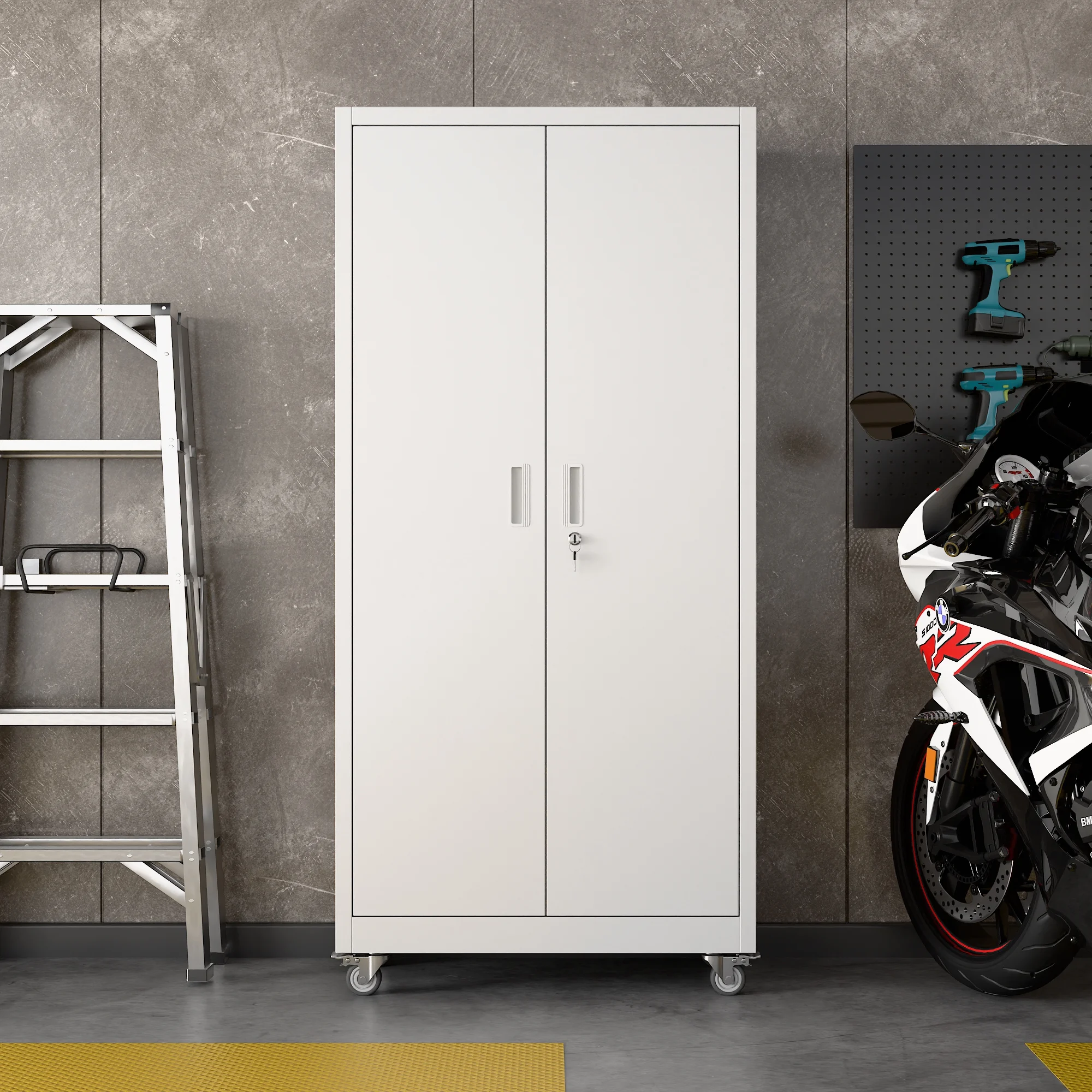 Gaeanet Rolling Tool Storage Cabinet with 5 Adjustable Shelves and Pegboard,Metal Garage Storage Cabinet with Wheels for Garage Home Office Utility Room,71" H-32" W-16" D,Required Assembly, Black - Image 92