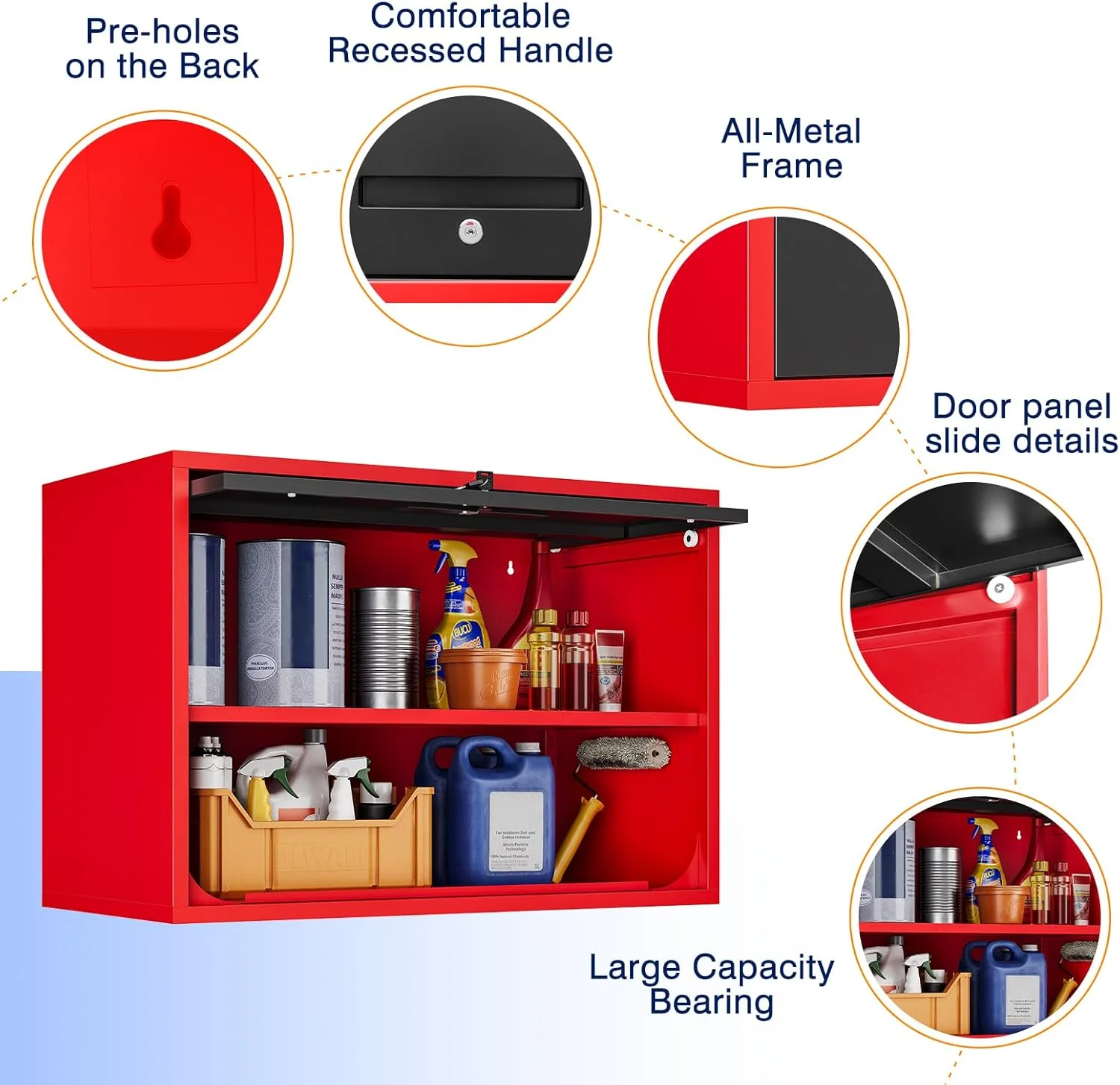 Metal Garage Wall Cabinet with Doors and Shelves,Wall Mounted Metal Storage Cabinet, Floating Steel Tool Cabinet for Garage,Basement,Kitchen,Warehouse (Red Black,21.6" H) - Image 6