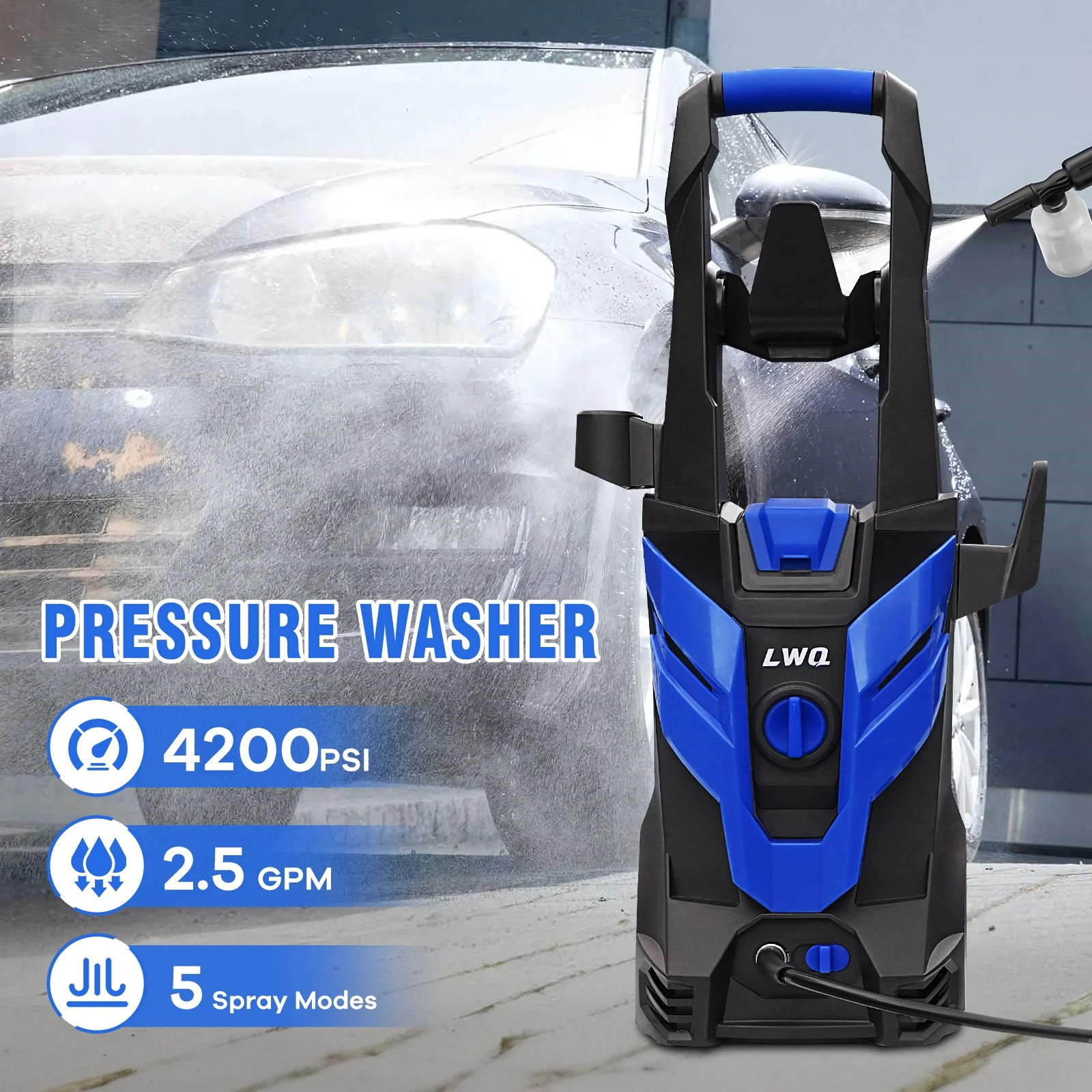 Electric Pressure Washer, 4200 PSI 2.5 GPM Power Washer with 2 Quick Connect Nozzles, High Pressure Cleaning Machine with Foam Cannon for Cars/Fences/Driveways/Patios/Home Cleaning - Image 7