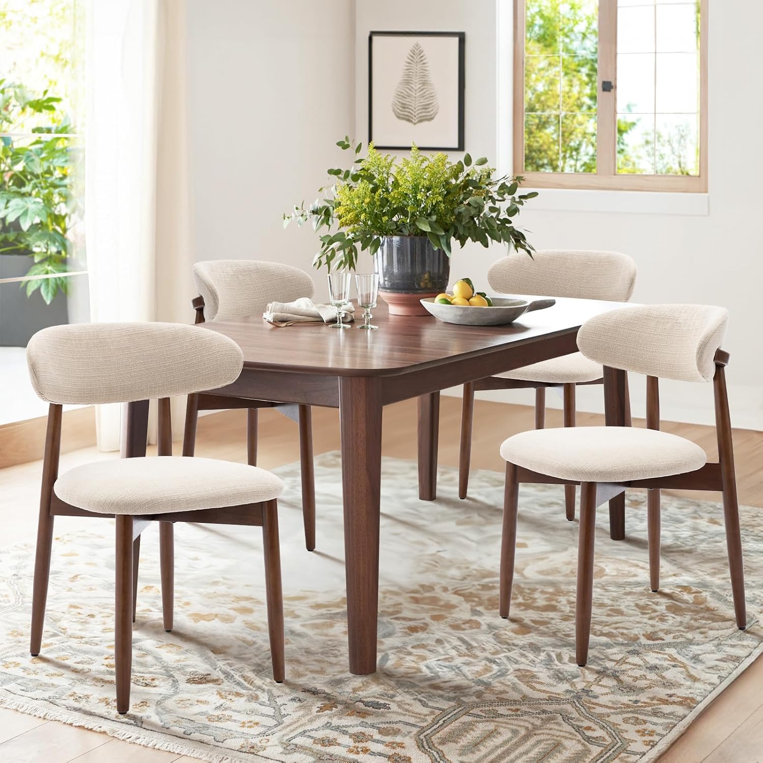 Wooden Dining Chairs Set of 4, Upholstered Kitchen Side Chairs, Beige - Image 2