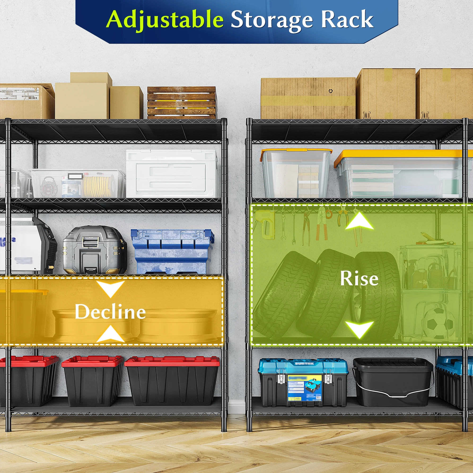 REIBII Heavy Duty 4-Tier Metal Wire Shelving Unit,Adjustable L-Shape Corner Storage Rack for Garage,Pantry,Kitchen,1120 lbs Capacity - Image 13