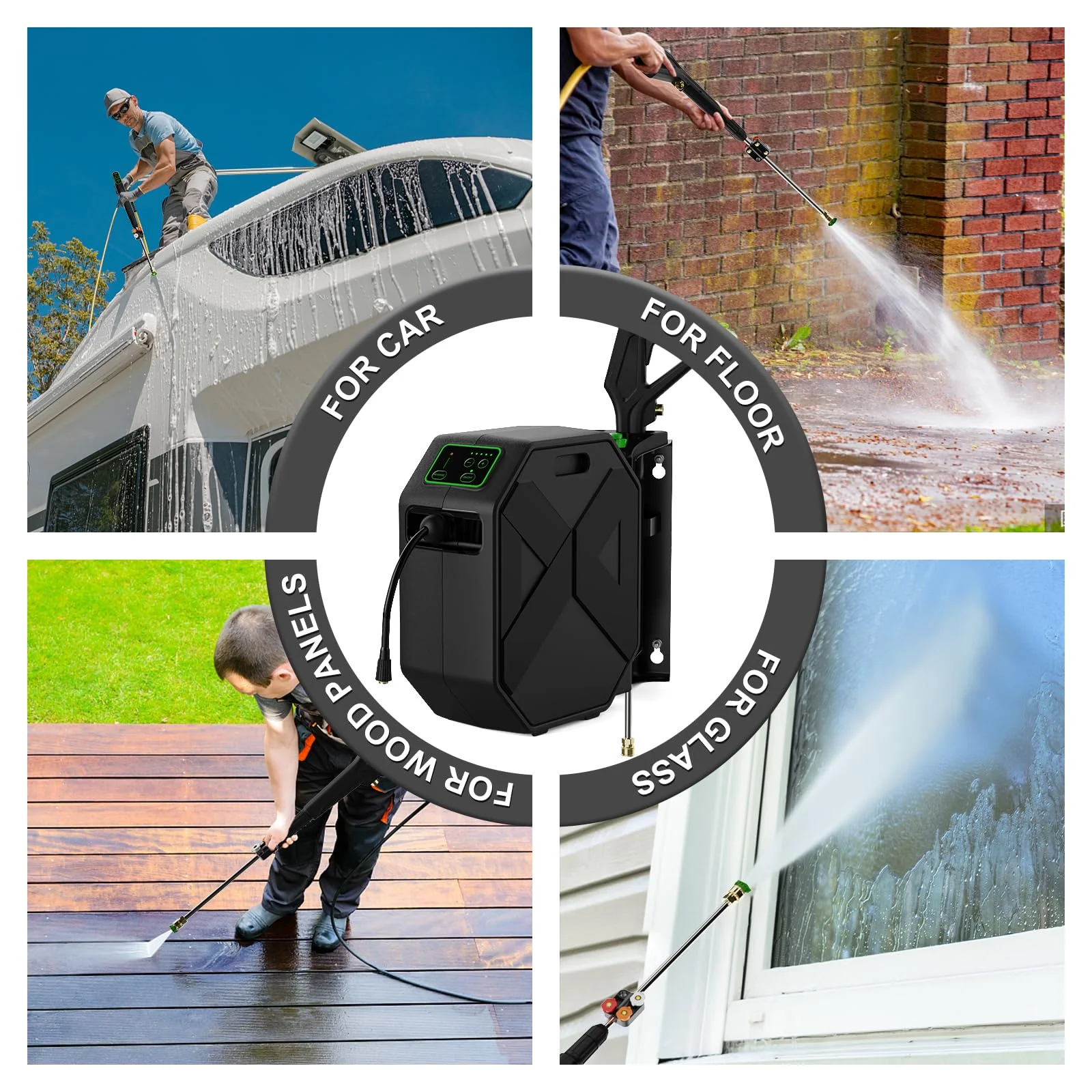 Wall Mounted Pressure Washer - 5000 PSI, 3.6 GPM Electric Power Washer with 100FT Retractable Hose, 5-Stage Adjustable Pressure, Foam Cannon & 5 Nozzles for Car, Lane, Patio Cleaning, Black - Image 5