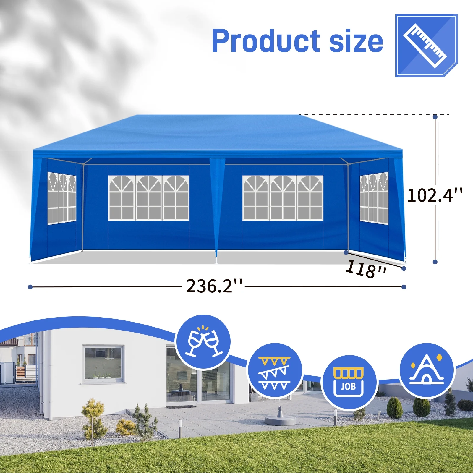 10'x20' Outdoor Party Tent with 6 Removable Sidewalls, Waterproof Canopy Patio Wedding Gazebo, Blue - Image 8