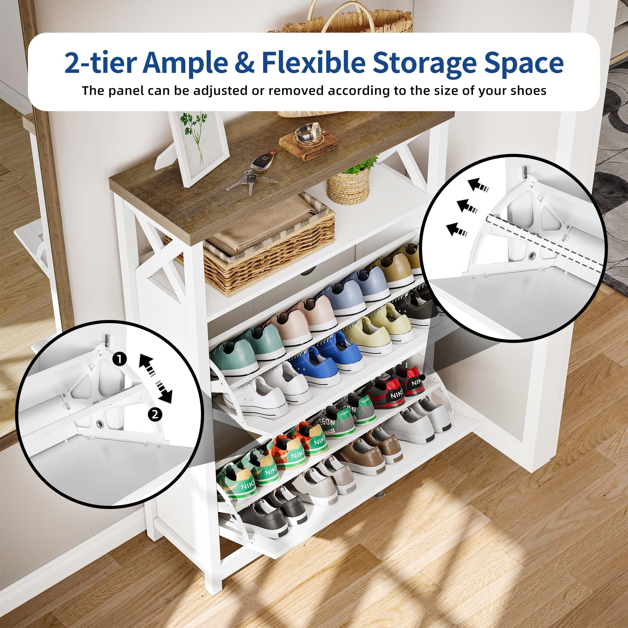 Shoe Storage Cabinet Organizer with 2 Compartments, Entryway and Hallway Shoe Cabinet - Image 20