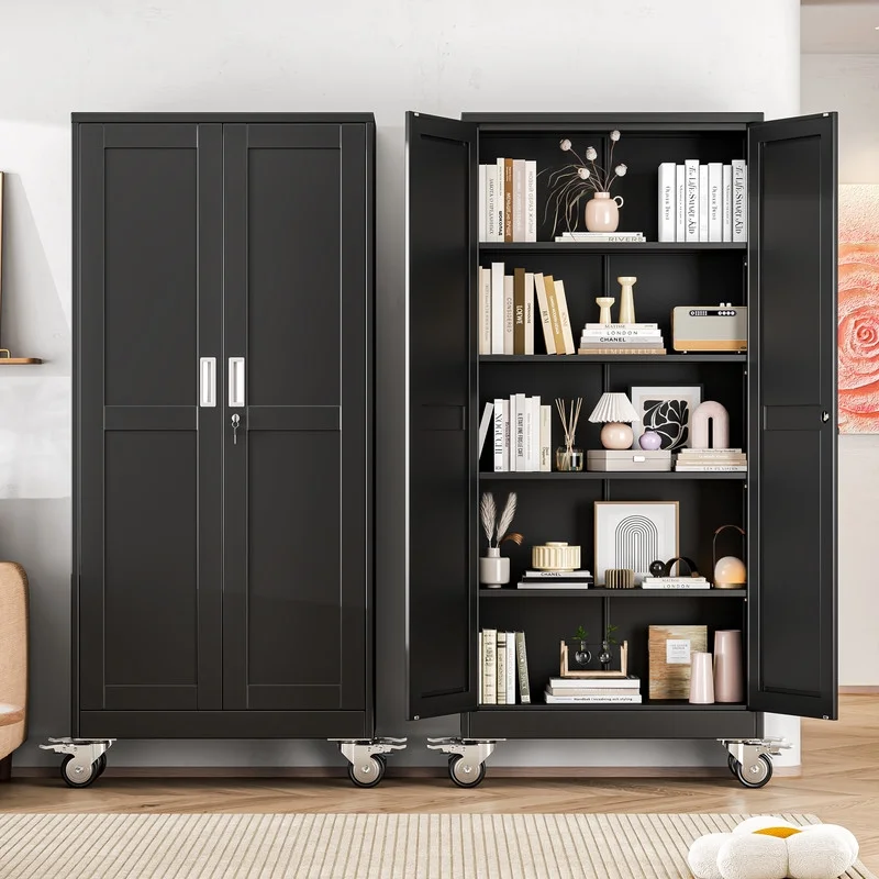 Erosoei 75"H Metal Garage Storage Cabinet with Wheels, Tool Storage Cabinet with 5 Adjustable Shelves - Image 16