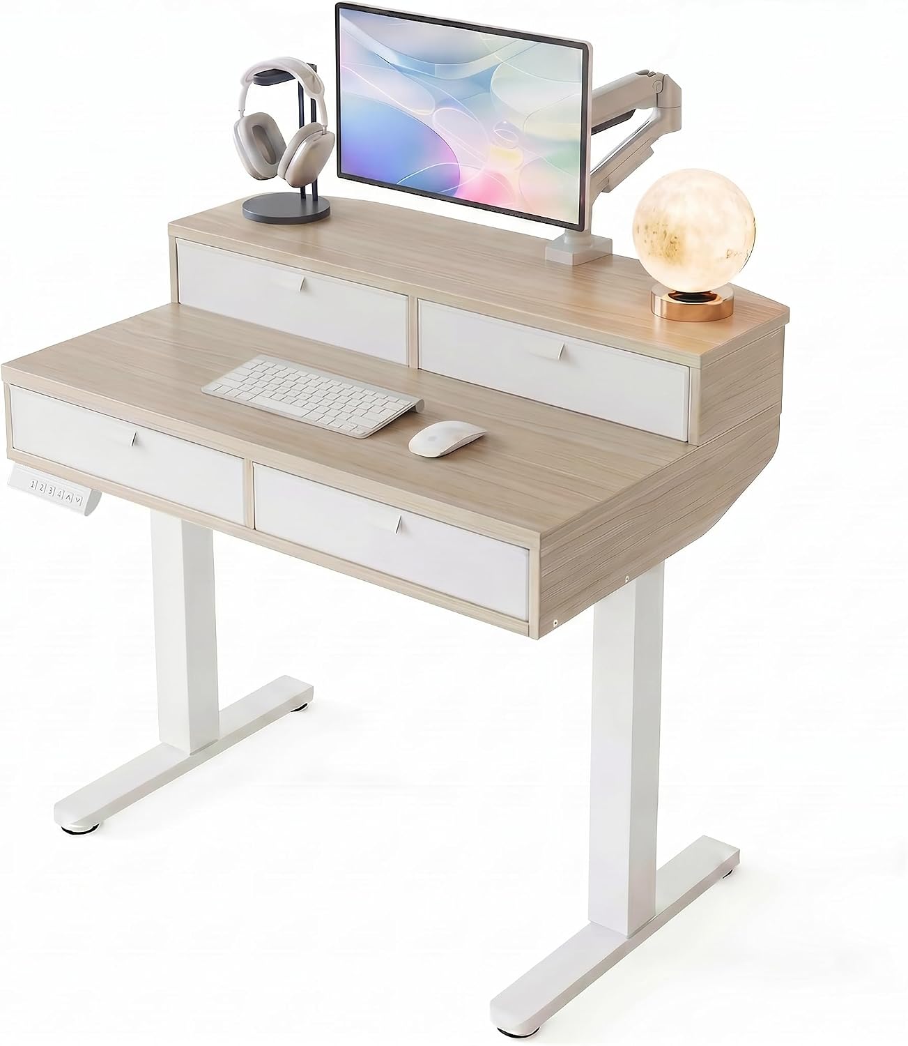 32 x 20 Inch Electric Standing Desk with 4 Drawers, Height Adjustable Sit Stand Desk, Natural - Image 3