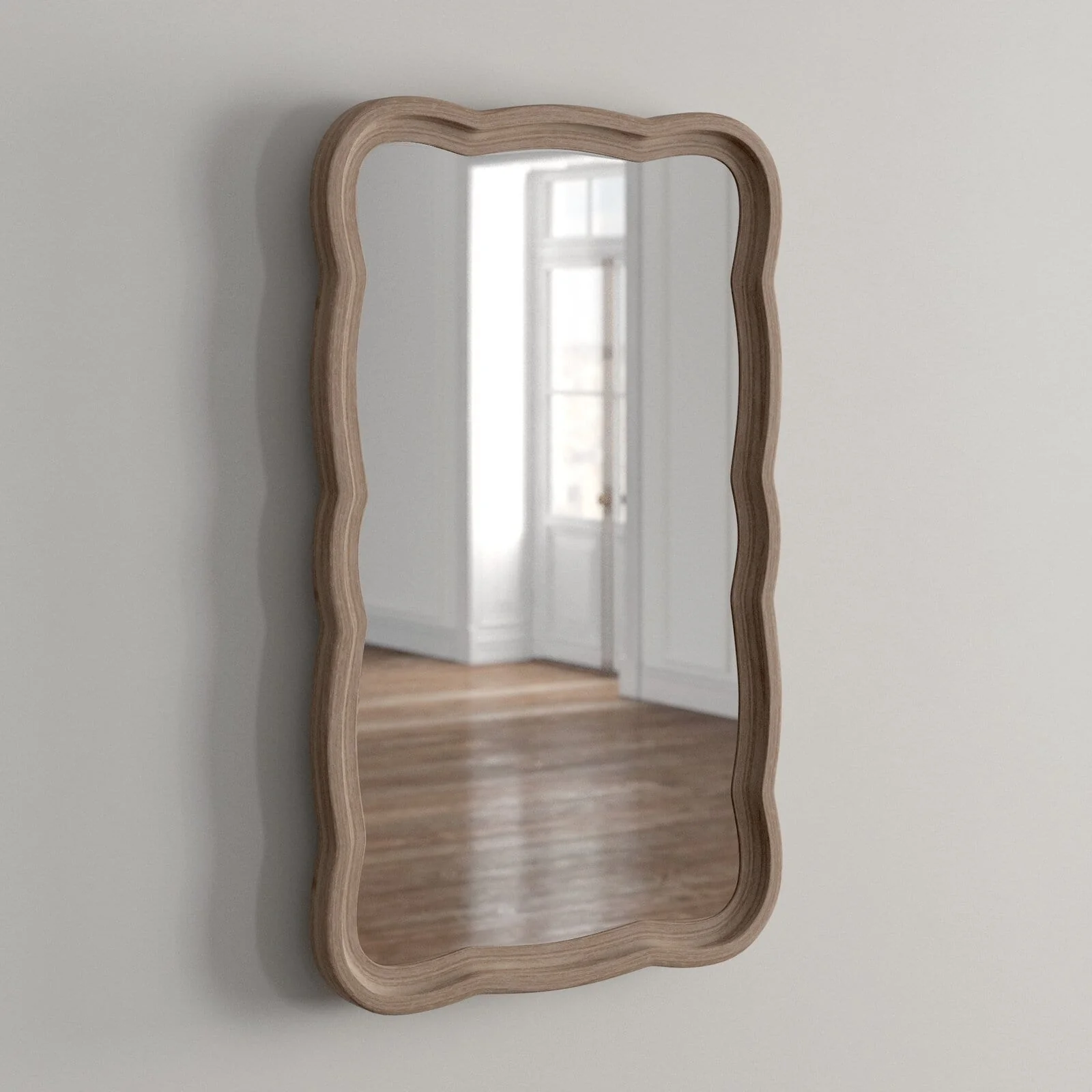 Curved Scallop Wood Frame Accent Mirror, Modern Decorative Wall Mirror for Living Room, Bedroom and Entryway - Image 16