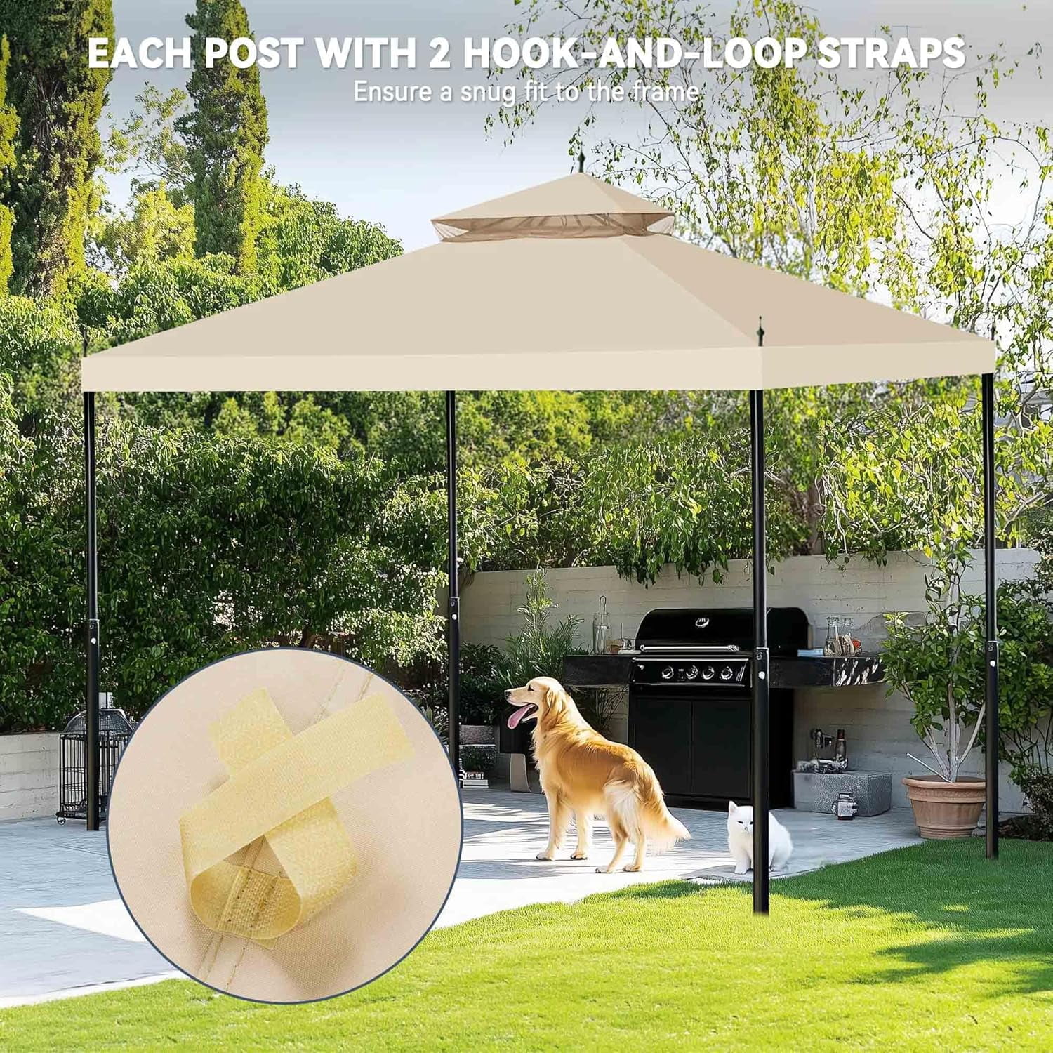 10x10Ft Canopy Top Replacement PU Water Resistance Arrow Gazebo Dual Tier Outdoor Patio Canopy Cover Party Backyard Garden Beige - Image 4