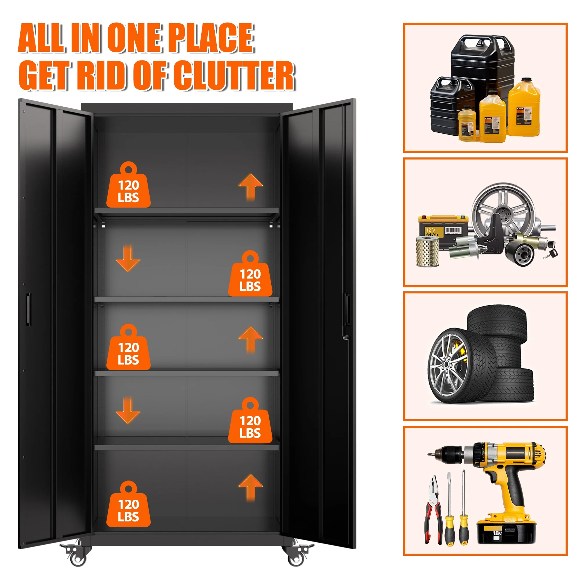 SUPEER 71" Metal Storage Cabinets with Wheels and Pegboards, Industrial Cabinet with 2 Drawers and 2 Adjustable Shelves,, Assembly Required - Image 93