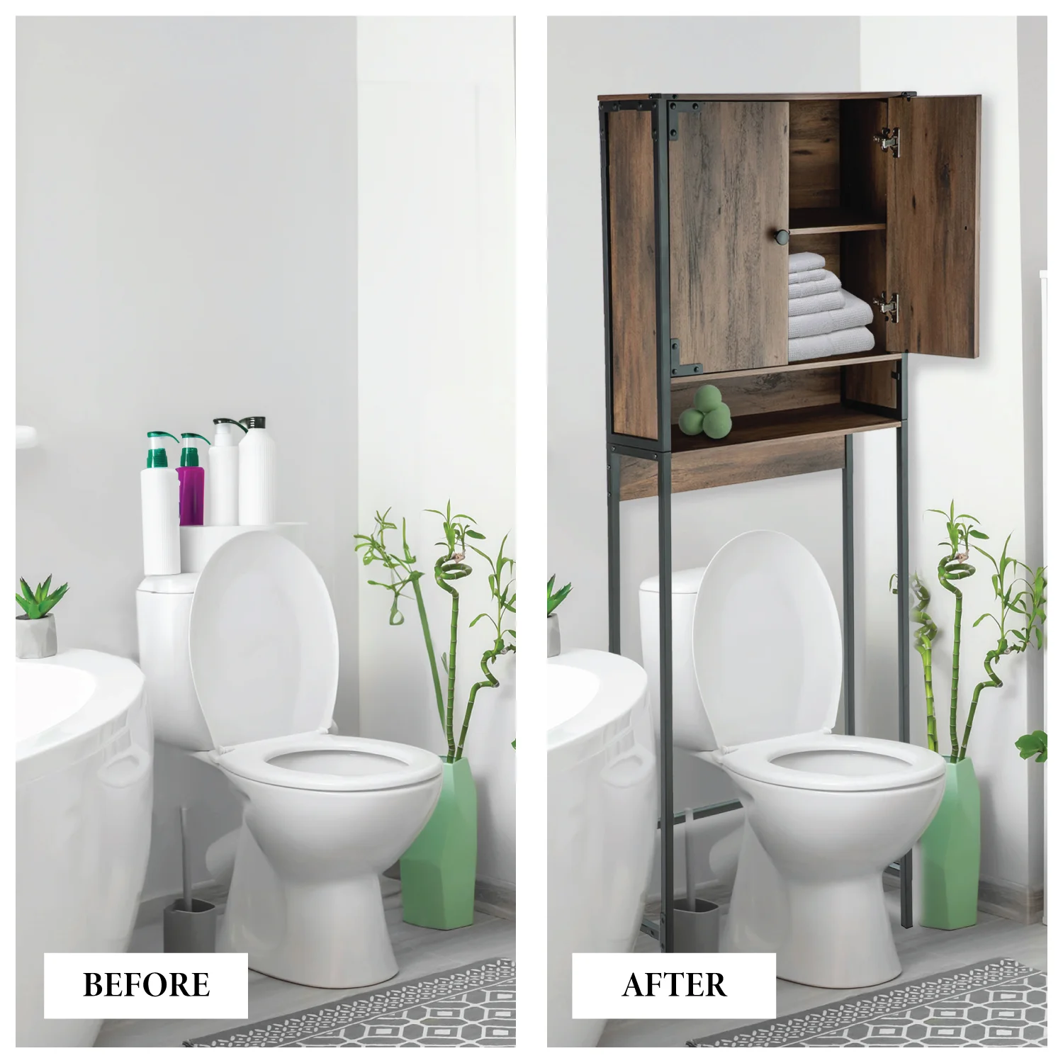 Landia Home over the Toilet Storage Cabinet, 3 Shelves, Brown Wood Finish - Image 11