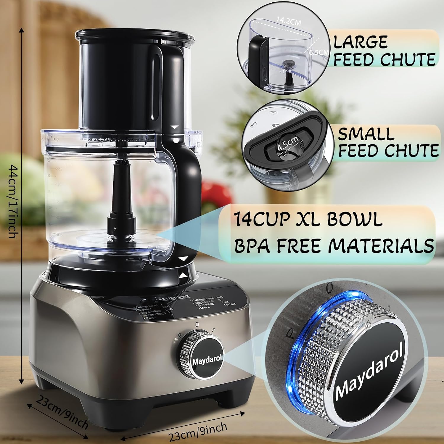 14 Cup Food Processor, 11-in-1 Food Processor and Blender Combo with Large Chute, 51 oz for Smoothies & Ice, for Chopping, Grinding, Slicing, Shredding, Purees & Dough, Dishwasher Safe - Image 6